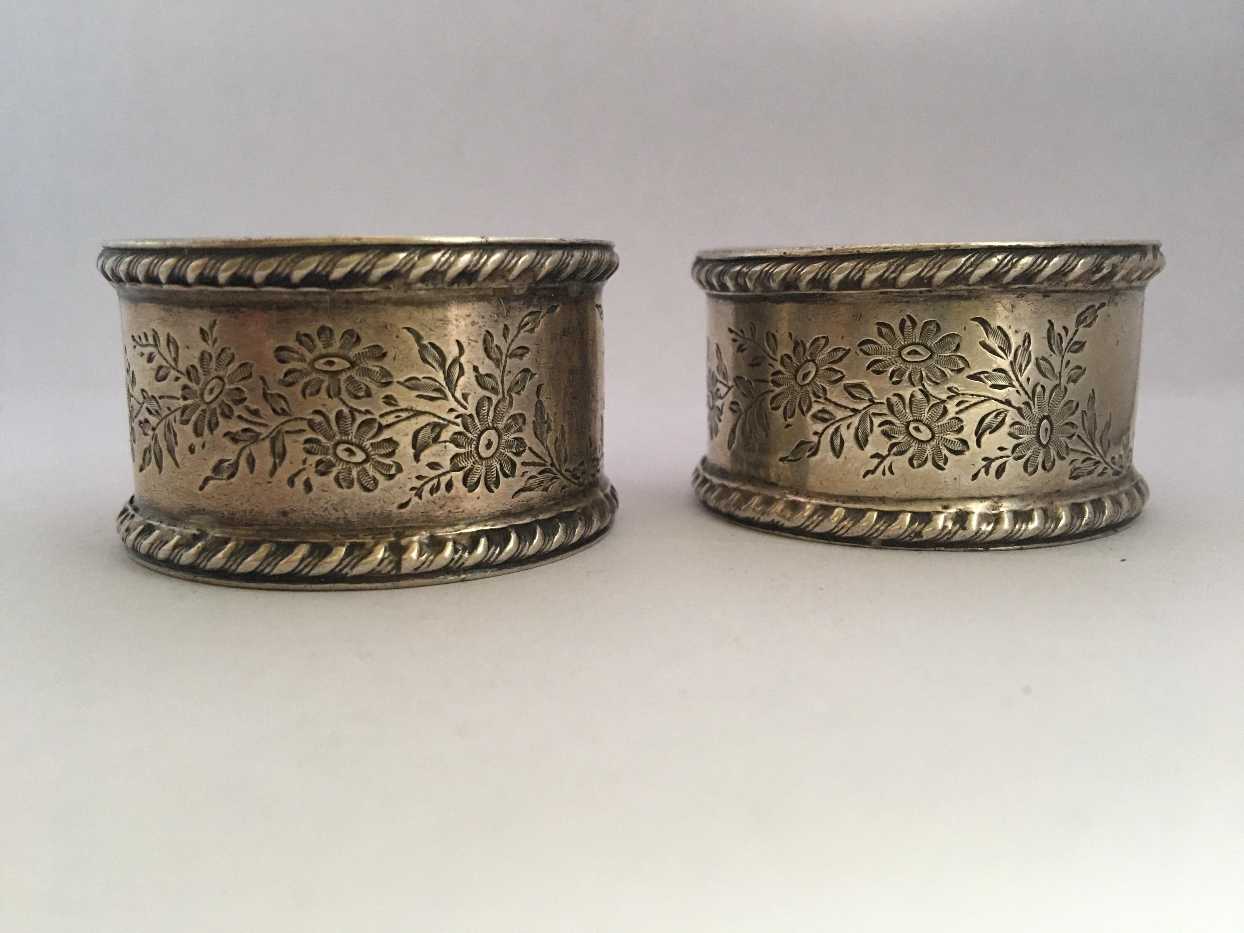 Eduardian Period Solid Silver Pair of Napkin Rings For Sale 1