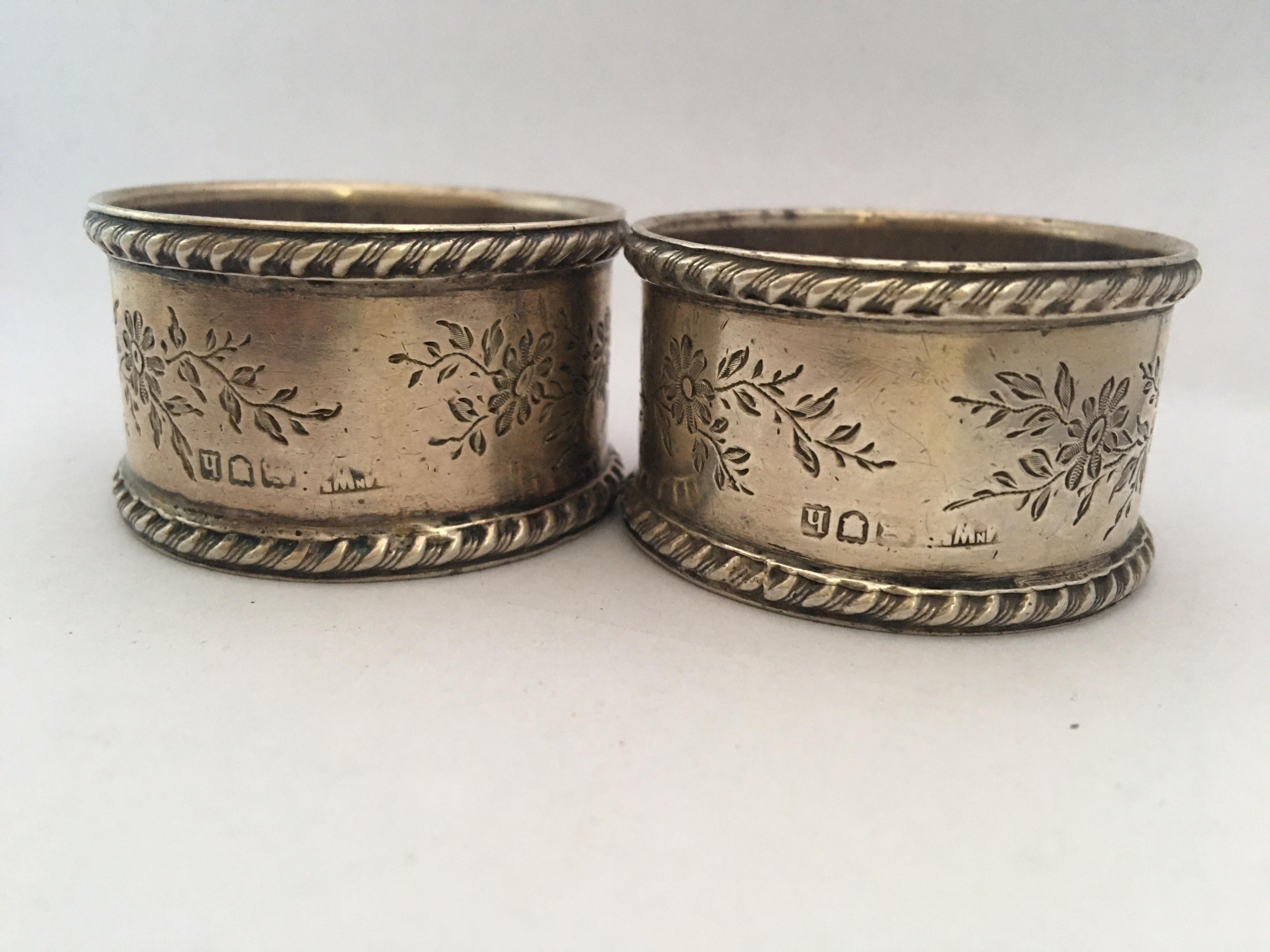 Eduardian Period Solid Silver Pair of Napkin Rings For Sale 2