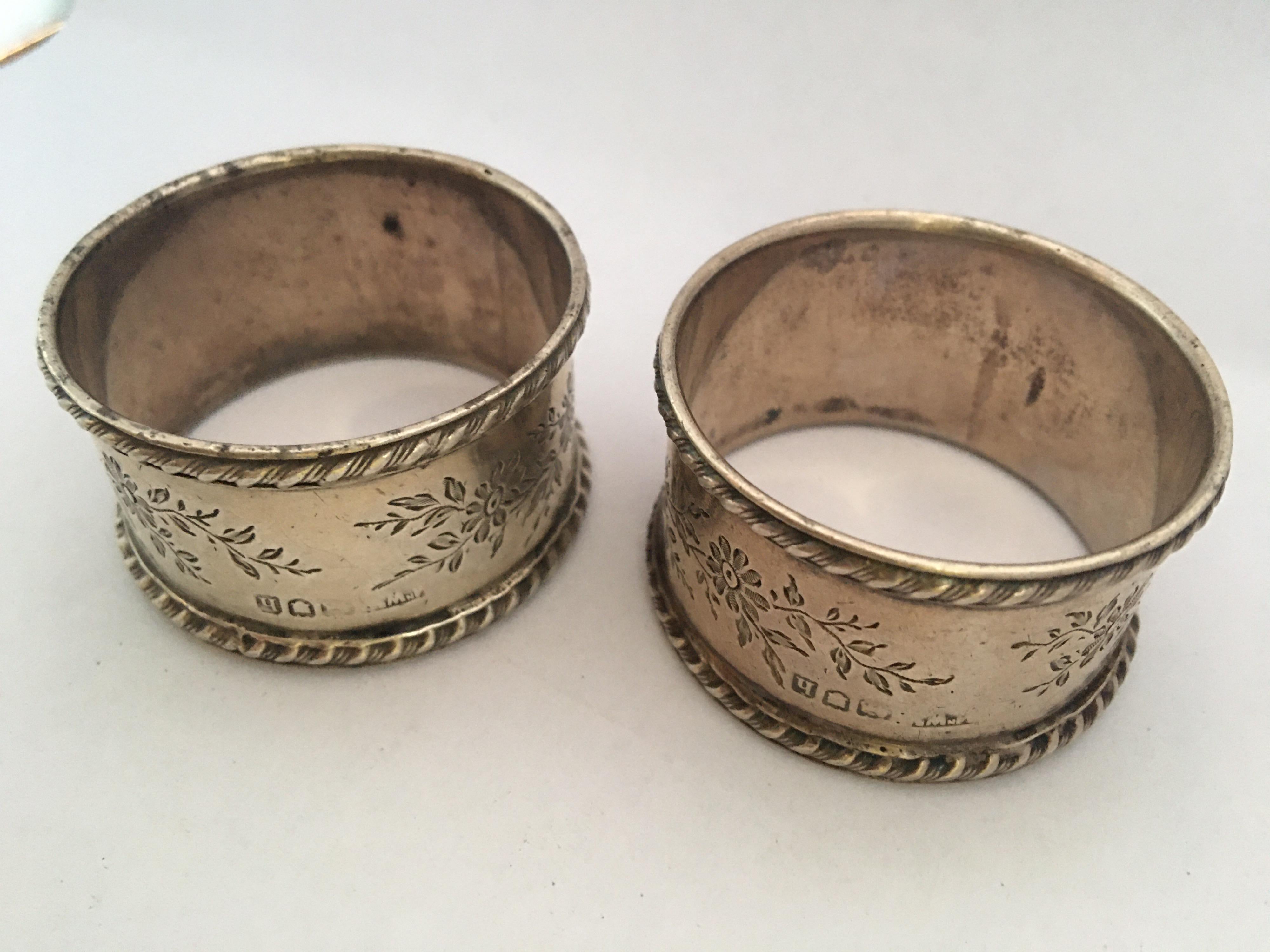 Eduardian Period Solid Silver Pair of Napkin Rings For Sale 3