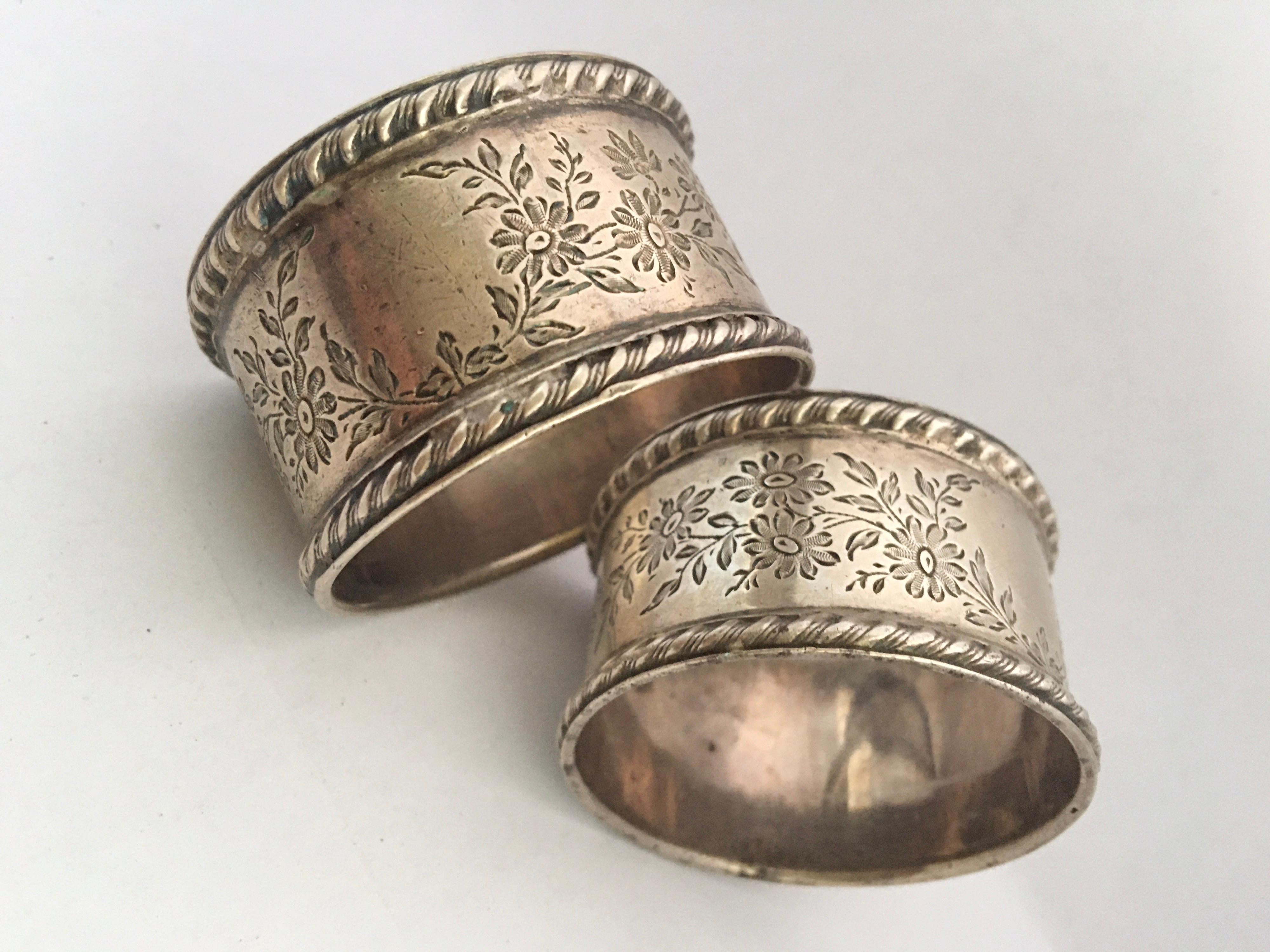 Eduardian Period Solid Silver Pair of Napkin Rings For Sale 4