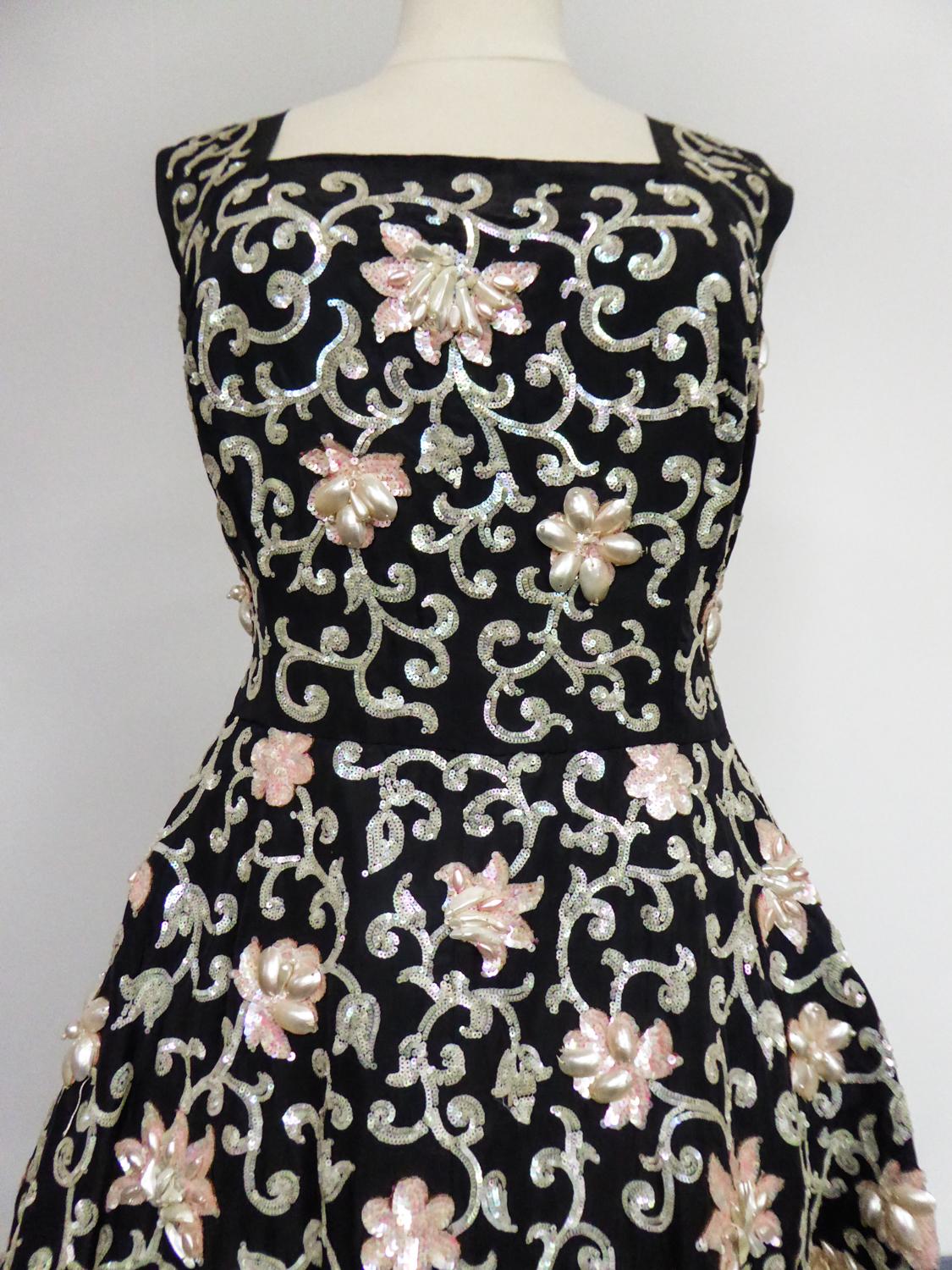  Edward Molyneux - Robe de soirée longue brodée haute couture, circa 1950 Pour femmes 