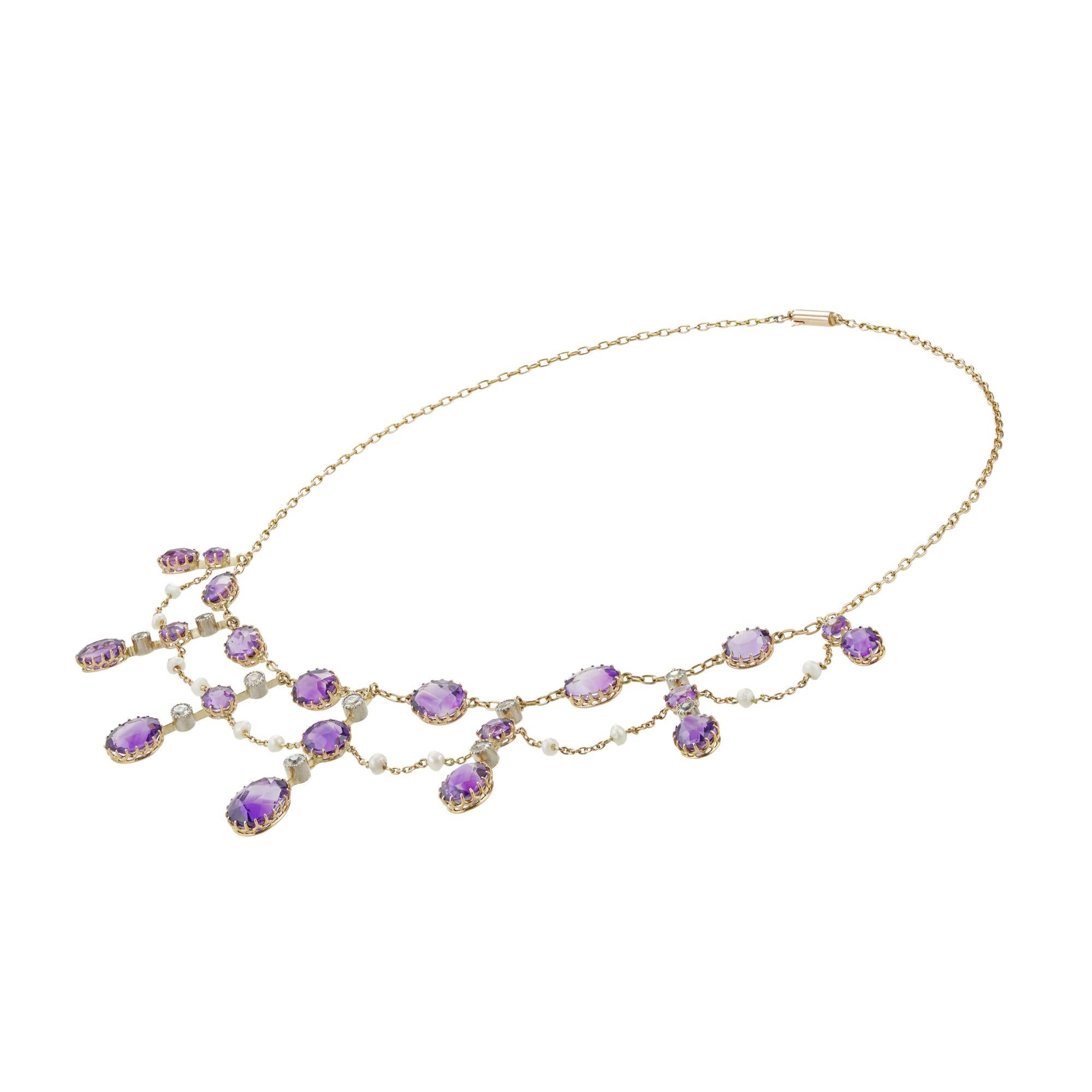 Un collier édouardien à franges en améthyste, diamants et perles Bon état - En vente à London, GB