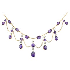 An Edwardian amethyst, diamond and pearl fringe necklace