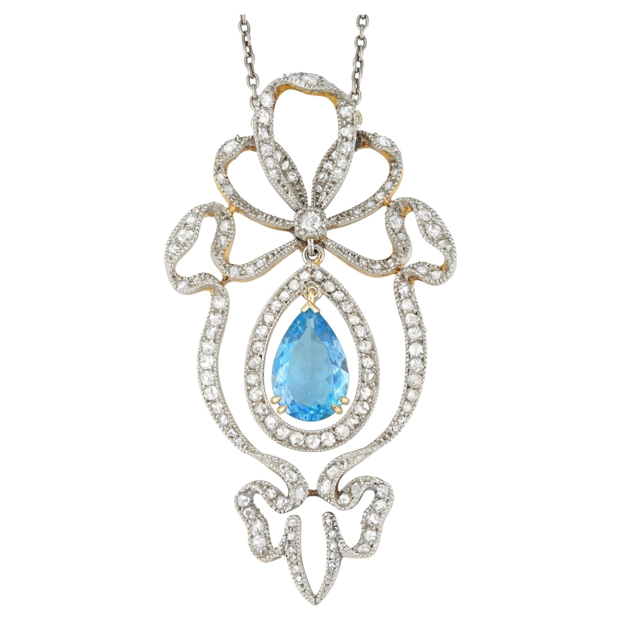 An Edwardian Aquamarine And Diamond Pendant