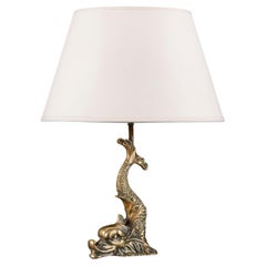 Antique An Edwardian Brass Dolphin Table Lamp