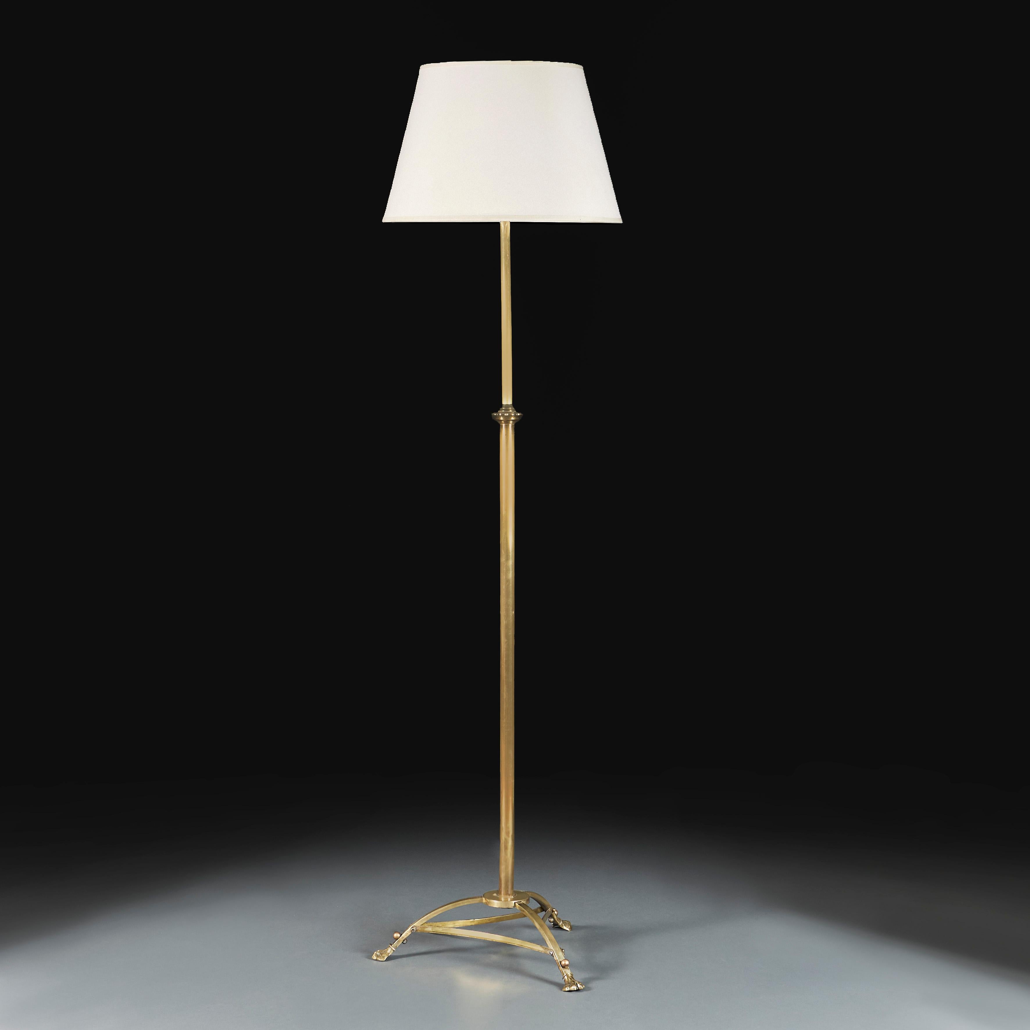 English Edwardian Brass Tripod Floor Lamp
