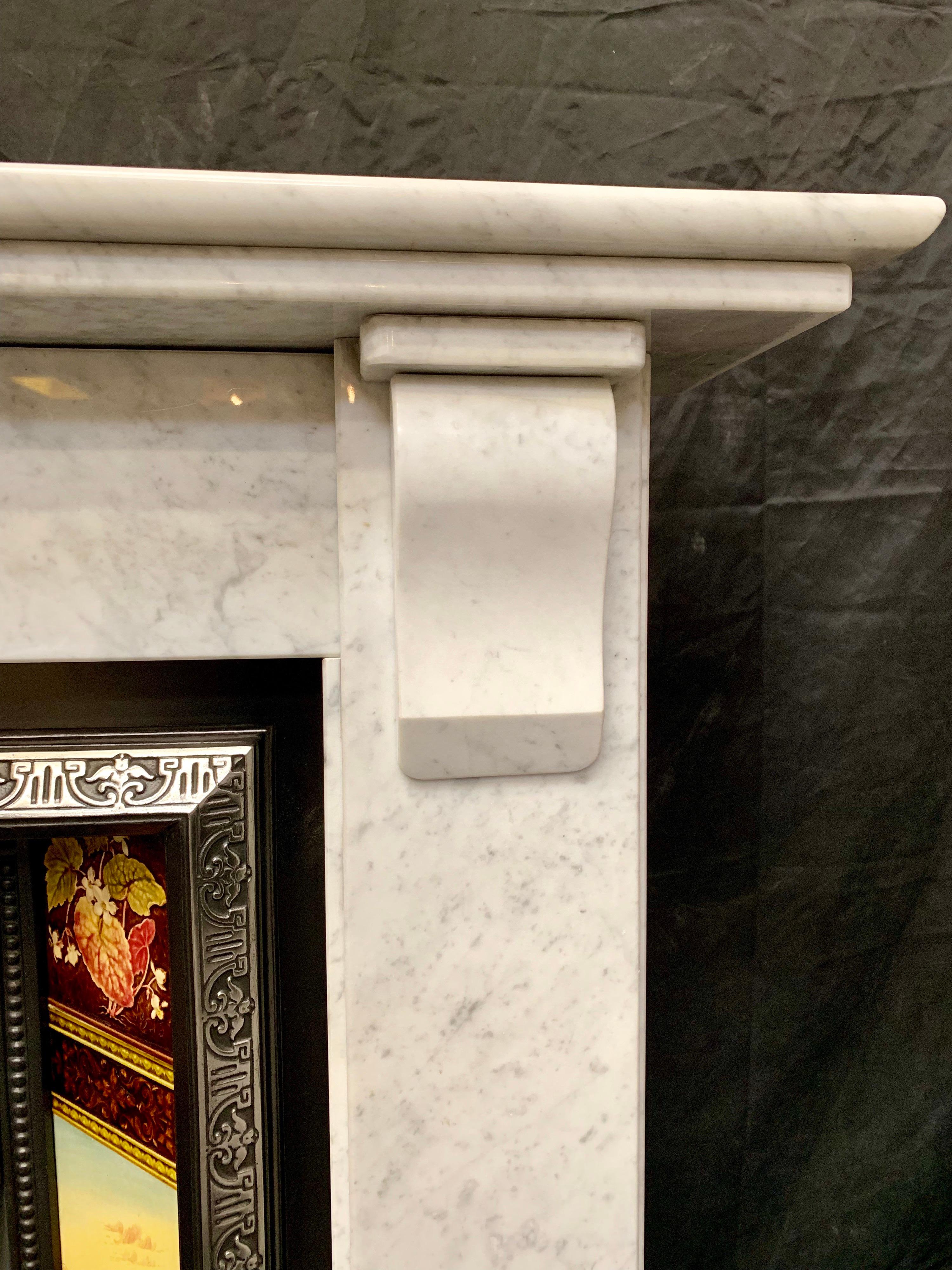 Carved Edwardian Carrara Marble Corbel Fireplace Surround