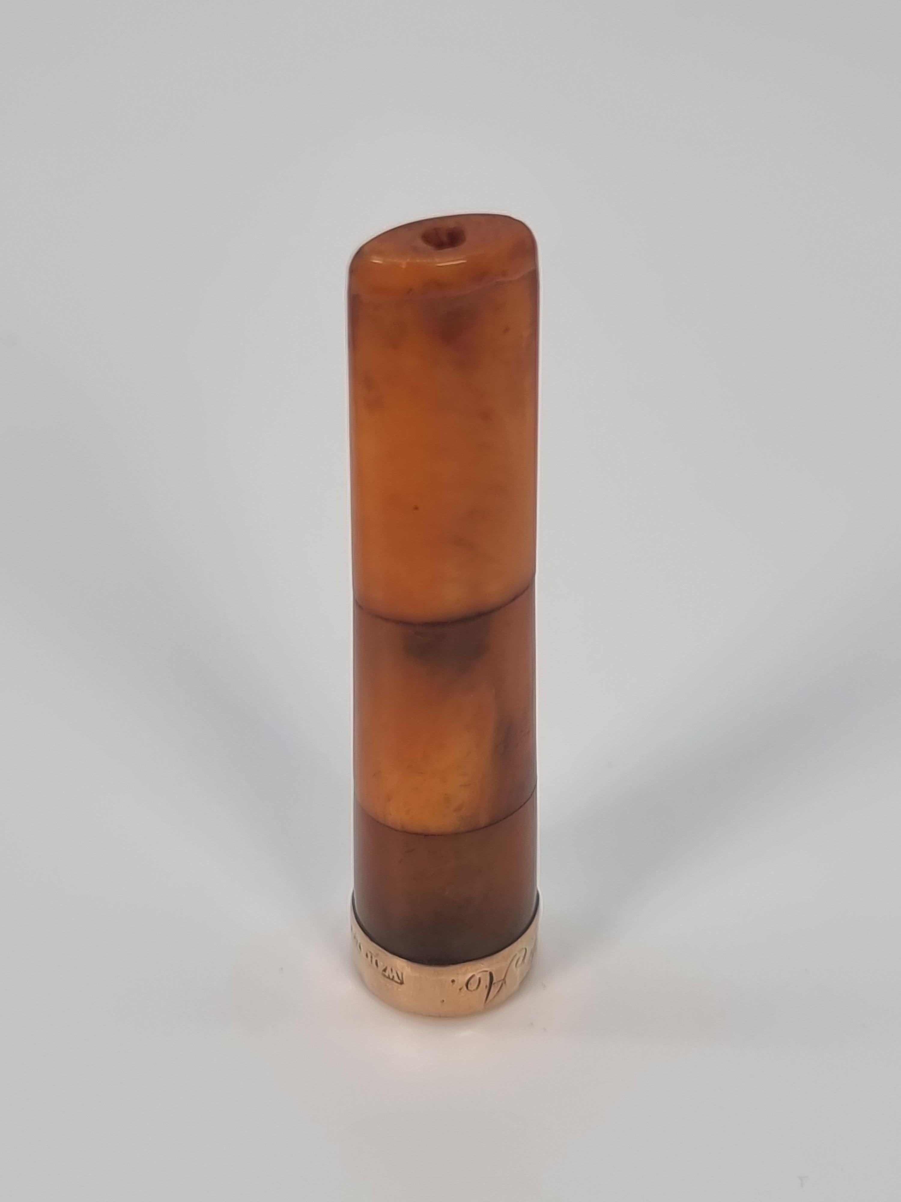 An Edwardian cheroot holder and case made from silver amber and gold 1902 - 3 For Sale 5