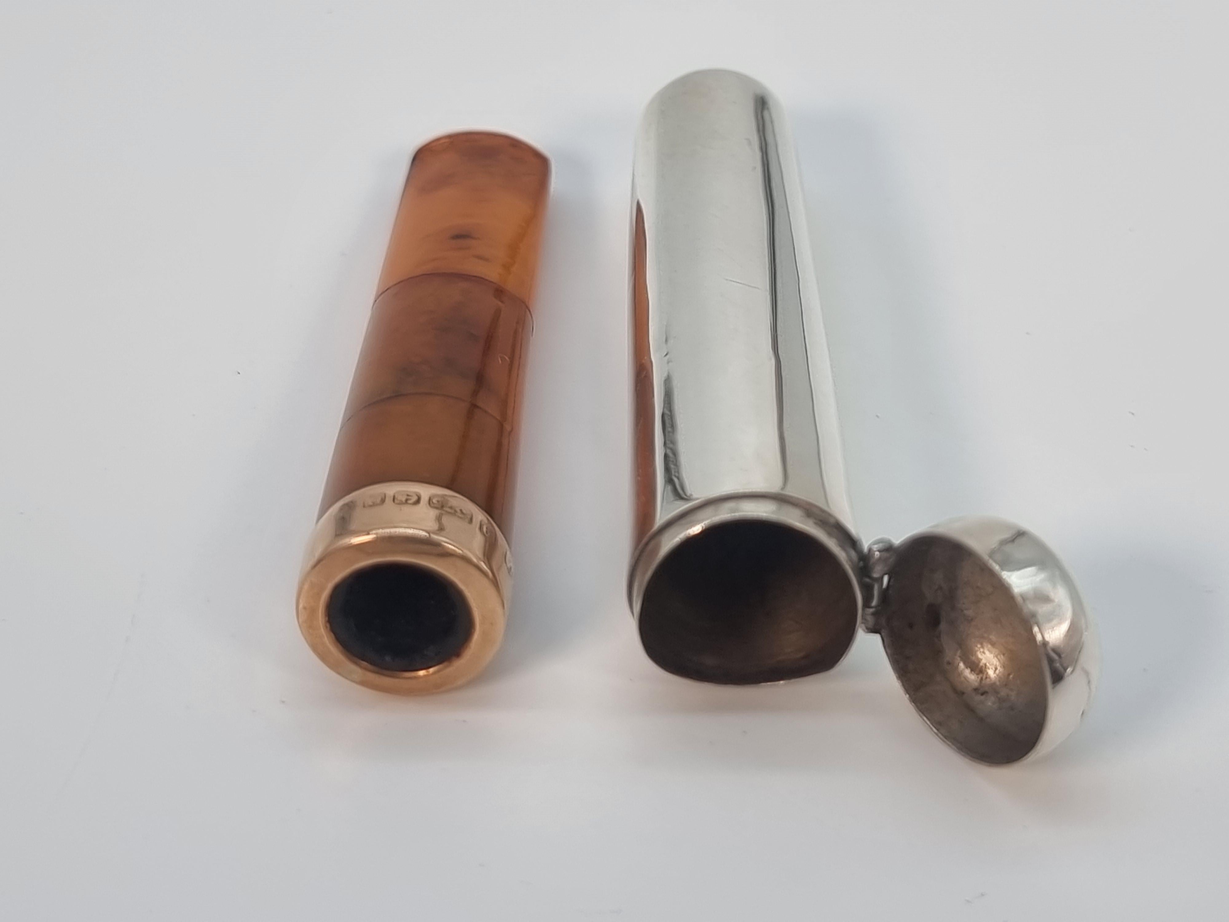 An Edwardian cheroot holder and case made from silver amber and gold 1902 - 3 For Sale 10