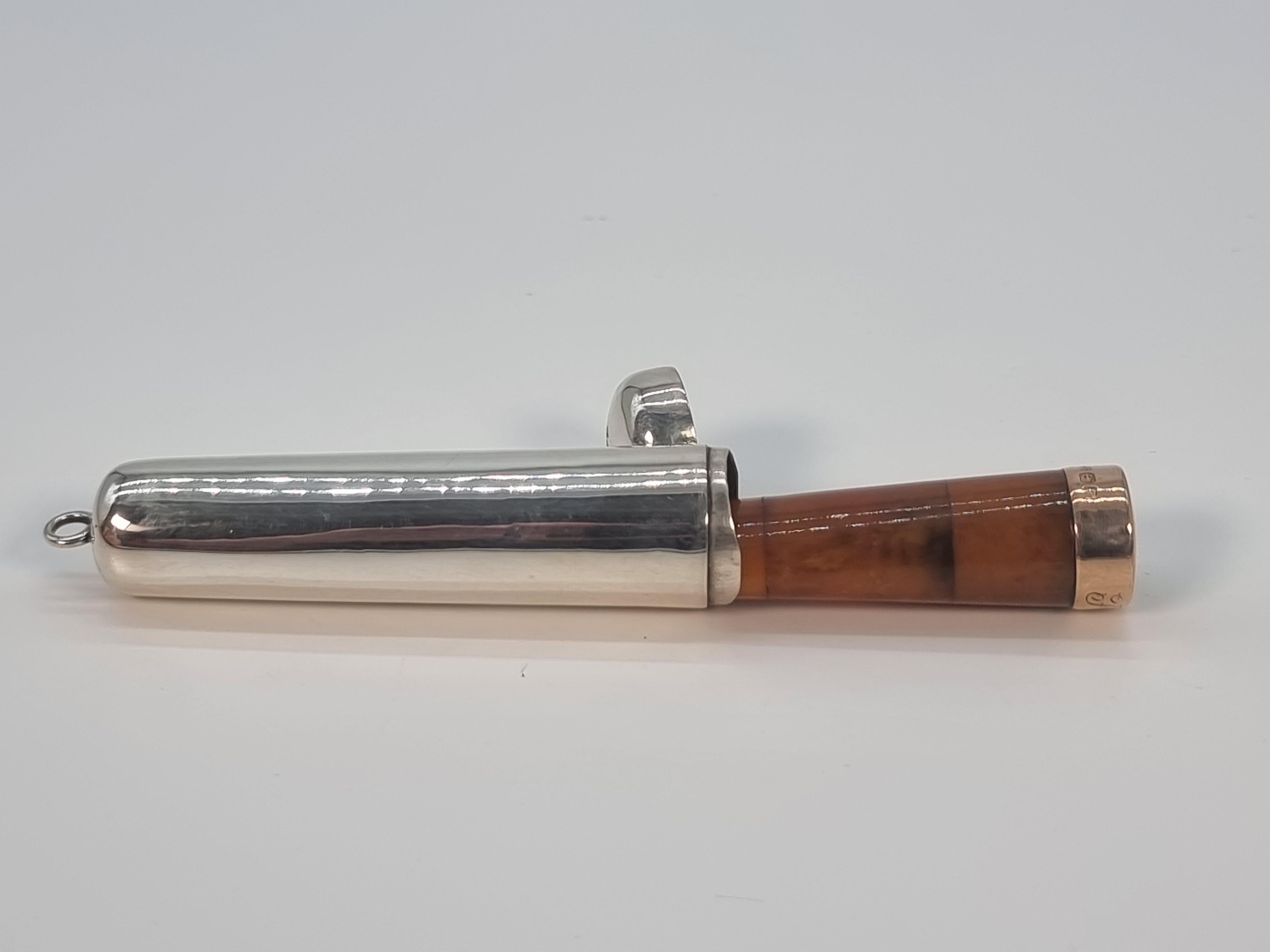 Gold An Edwardian cheroot holder and case made from silver amber and gold 1902 - 3 For Sale