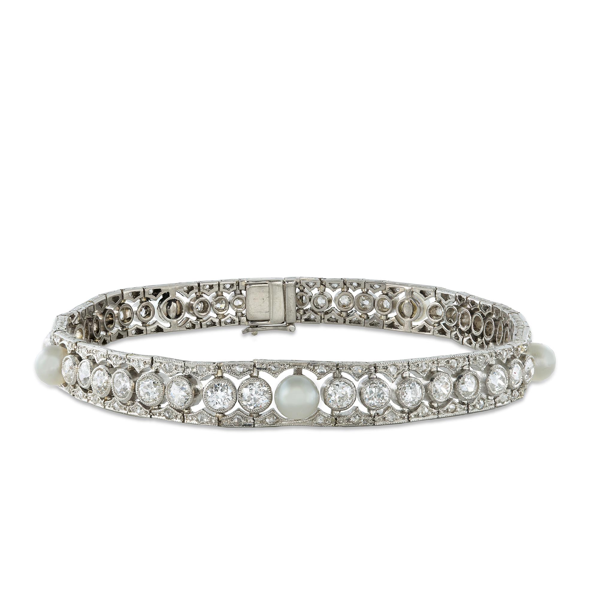 Edwardianisches Diamant- und Perlenarmband von Skinner & Co (Brillantschliff) im Angebot