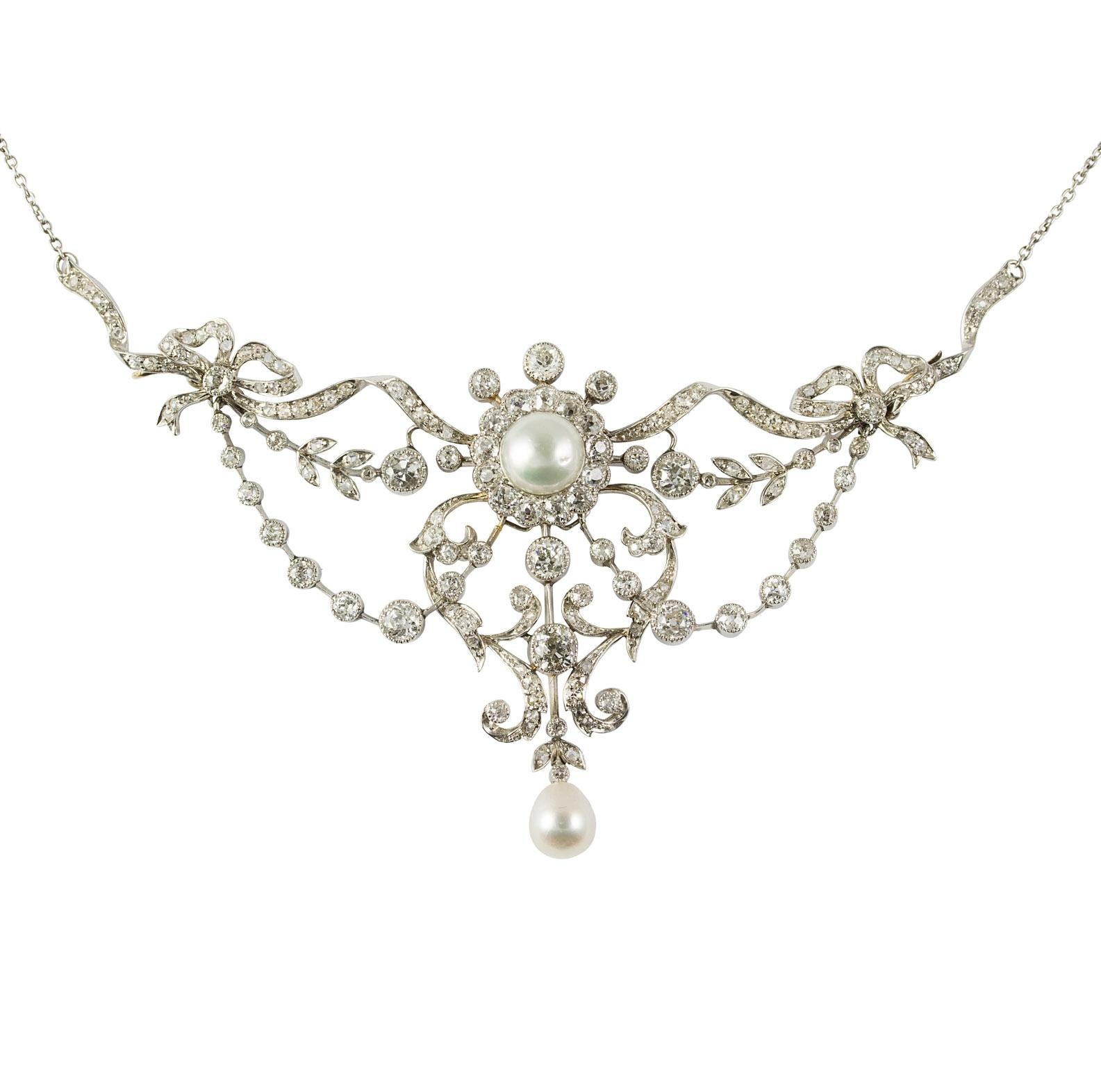 Edwardian Diamond and Pearl Necklace For Sale at 1stDibs | edwardian ...