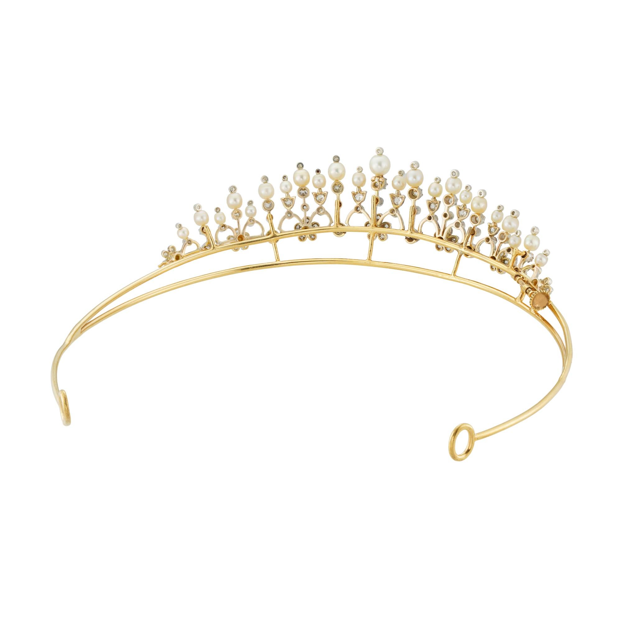 Rose Cut An Edwardian diamond and pearl-set tiara/necklace For Sale