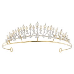 Antique An Edwardian diamond and pearl-set tiara/necklace