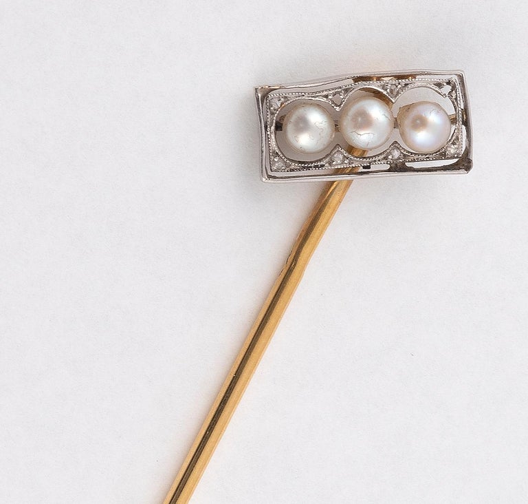 Edwardian Diamond and Pearl Stickpin In Excellent Condition For Sale In Firenze, IT
