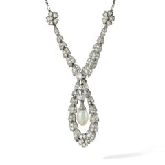 Edwardian Diamond Laurel Necklace with Pearl Drop