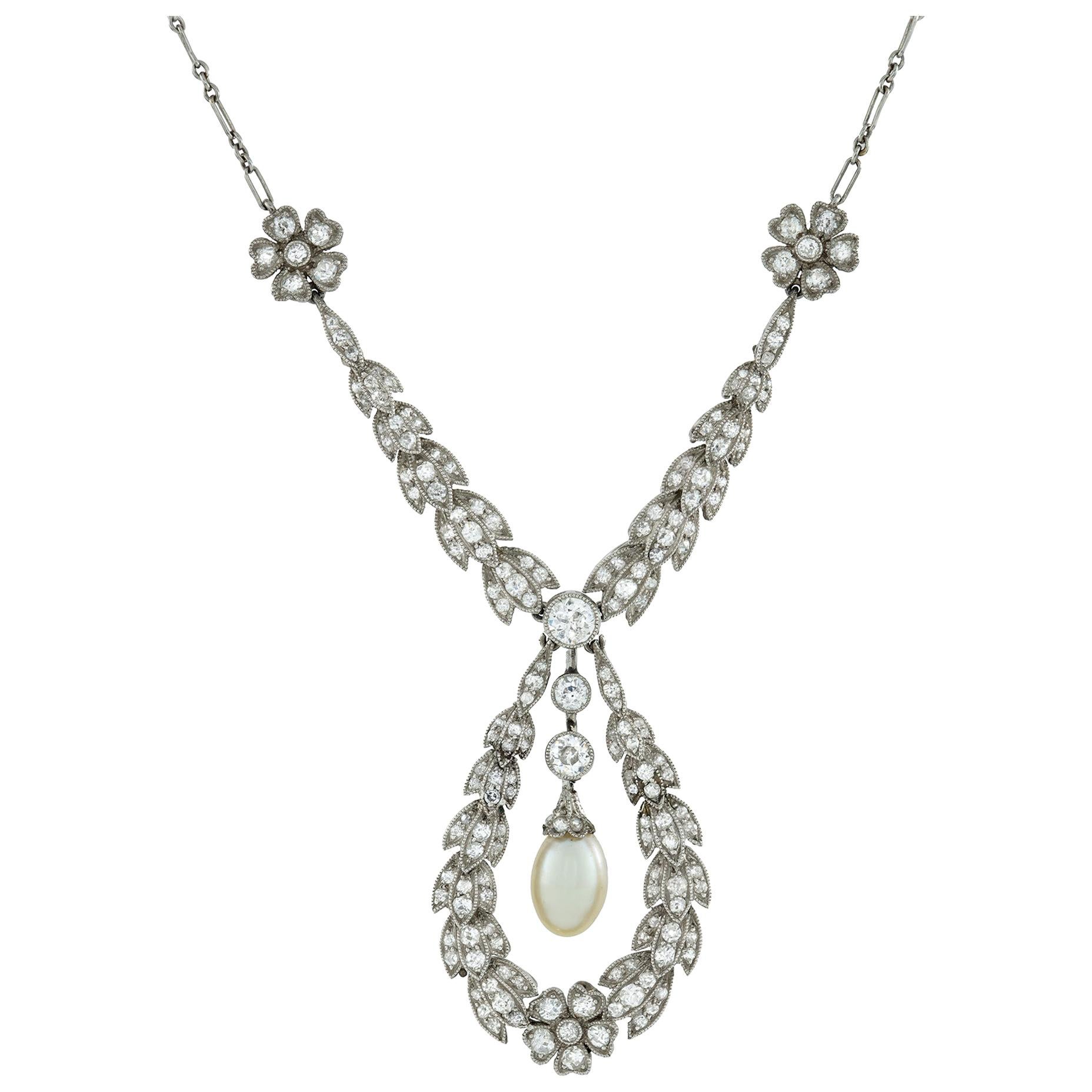 Antique Edwardian Drop Shaped Diamond Necklace For Sale at 1stDibs