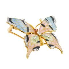 An Edwardian enamel enamel butterfly brooch/pendant