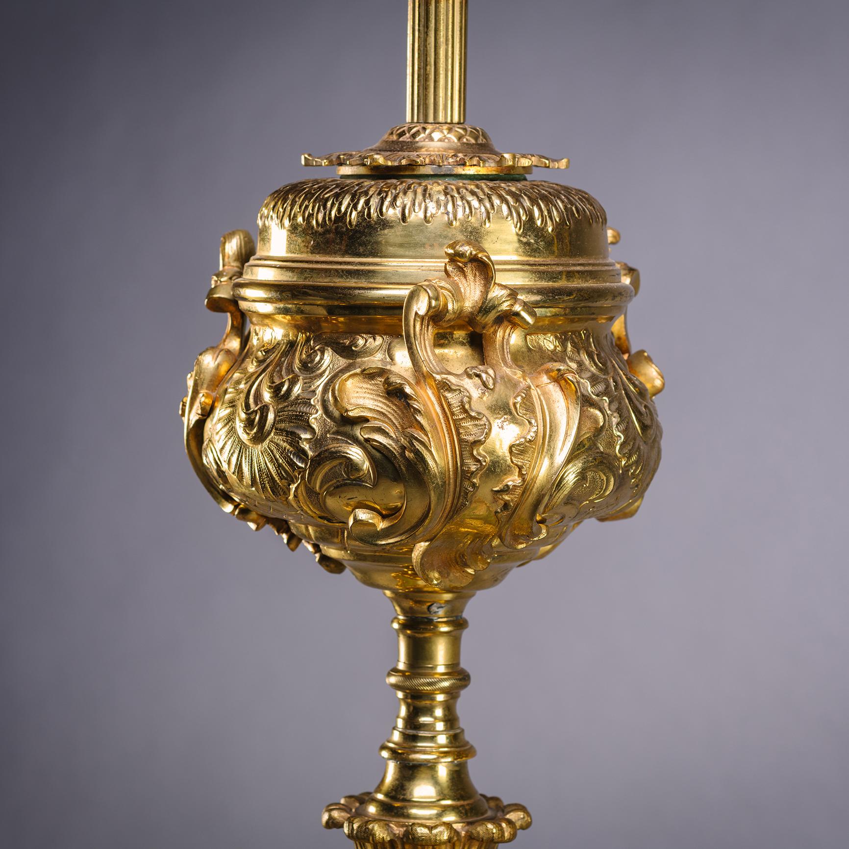 English An Edwardian Gilt-Bronze Standard Lamp Tier Table For Sale