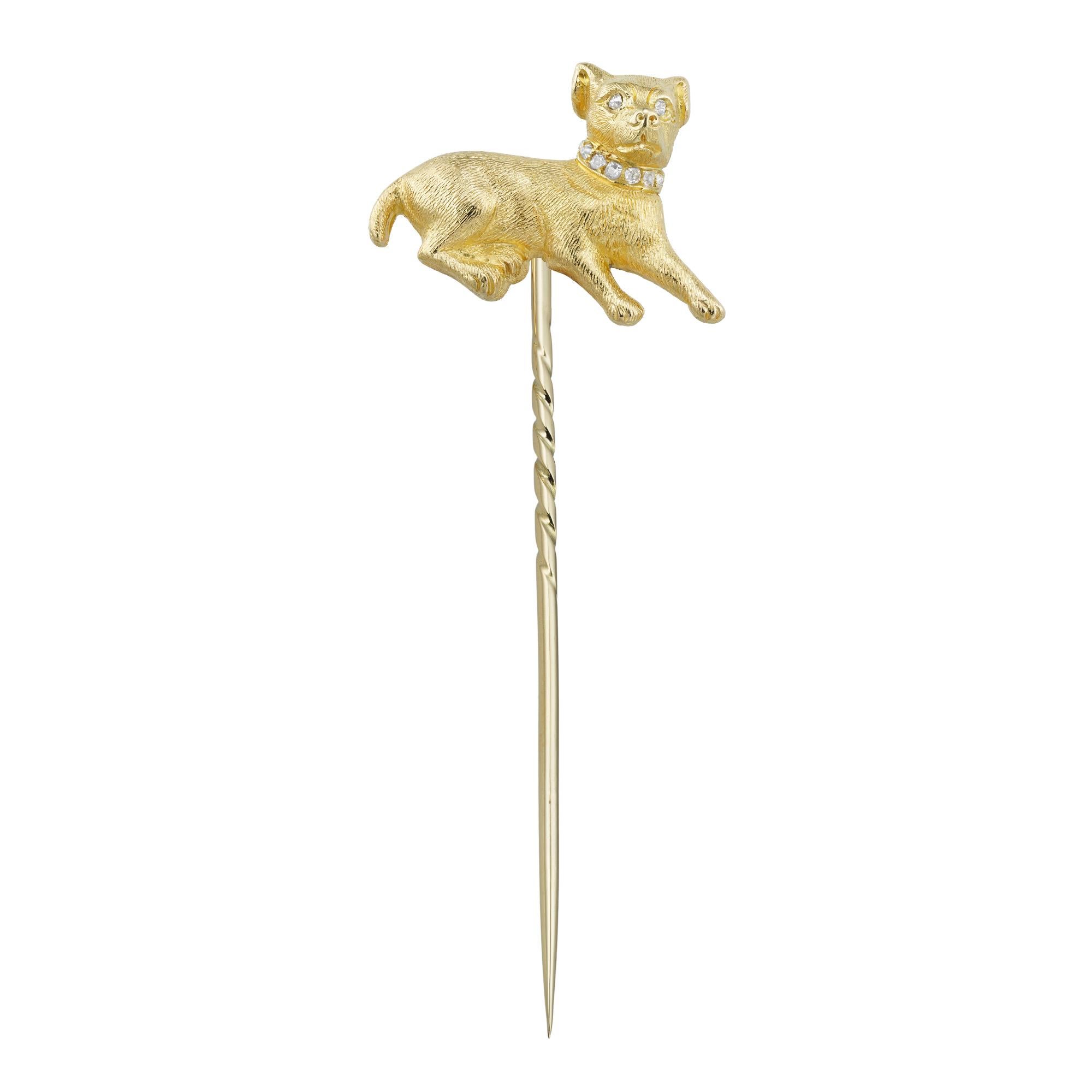 Édouardien Épingle à chien en or et diamants de l'époque édouardienne en vente