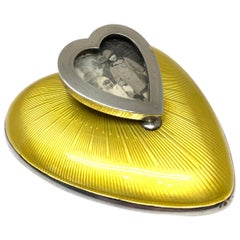 Edwardian Heart Shaped Enamel & Silver Photograph Frame & Paper / Desk Clip