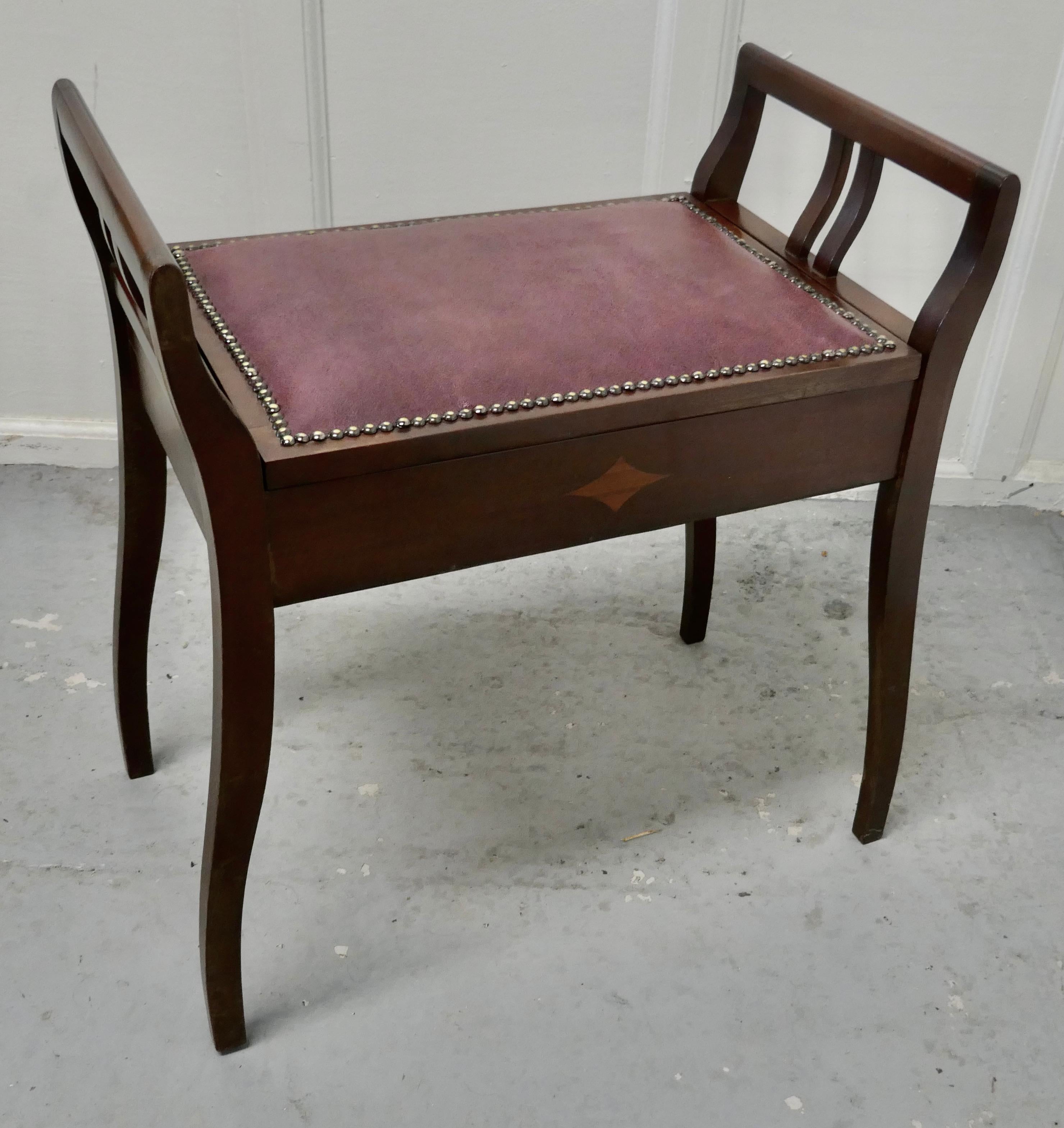 Edwardian Inlaid Mahogany Piano Stool For Sale 1