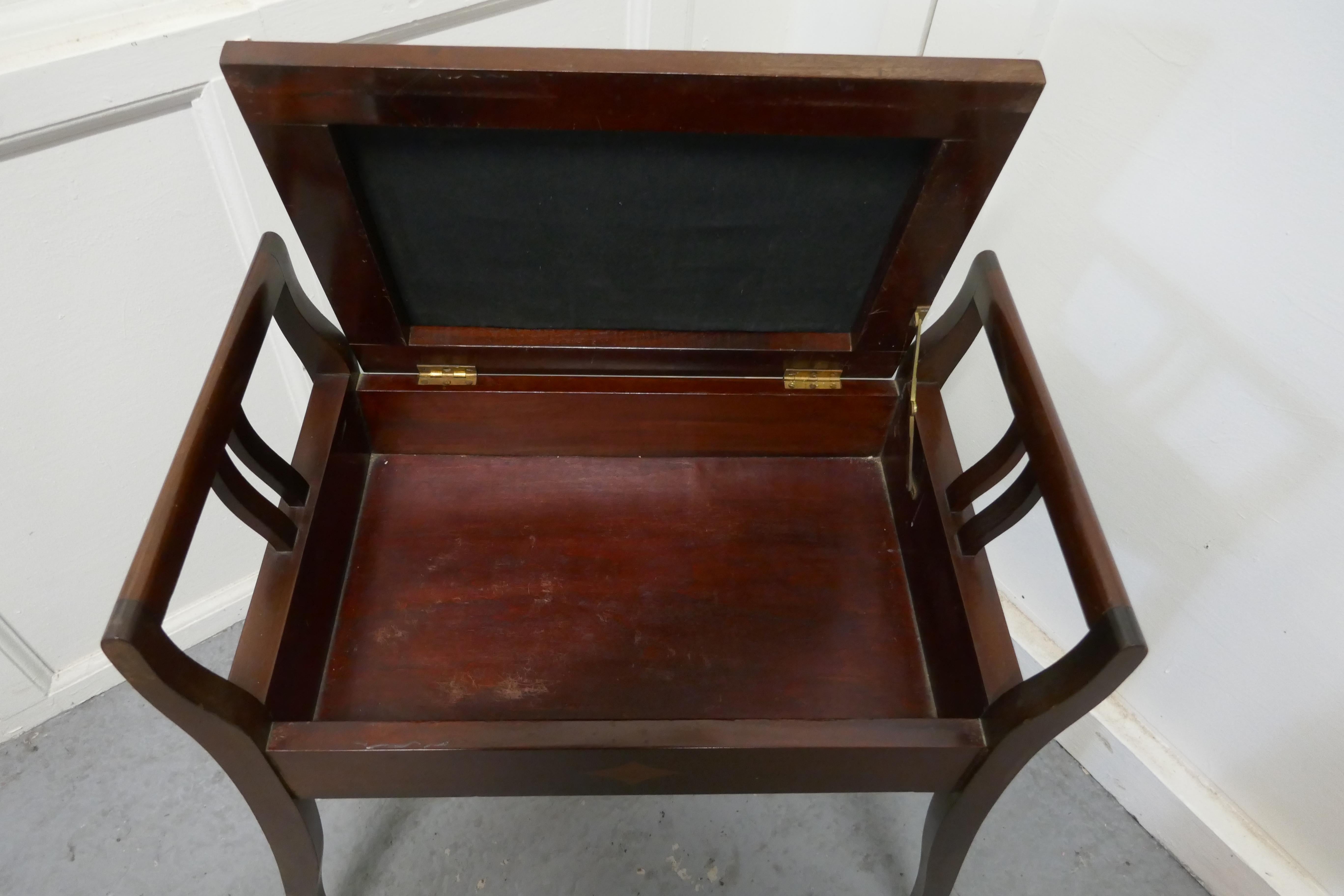 Edwardian Inlaid Mahogany Piano Stool For Sale 2