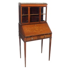 Antique Edwardian Mahogany & Satinwood Inlaid Bureau with a Glazed Top
