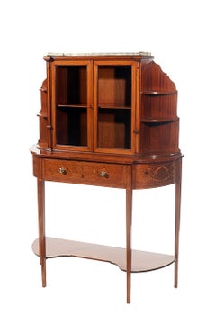 Edwardian Mahogany and Satinwood Marquetry Two-Door Display Cabinet