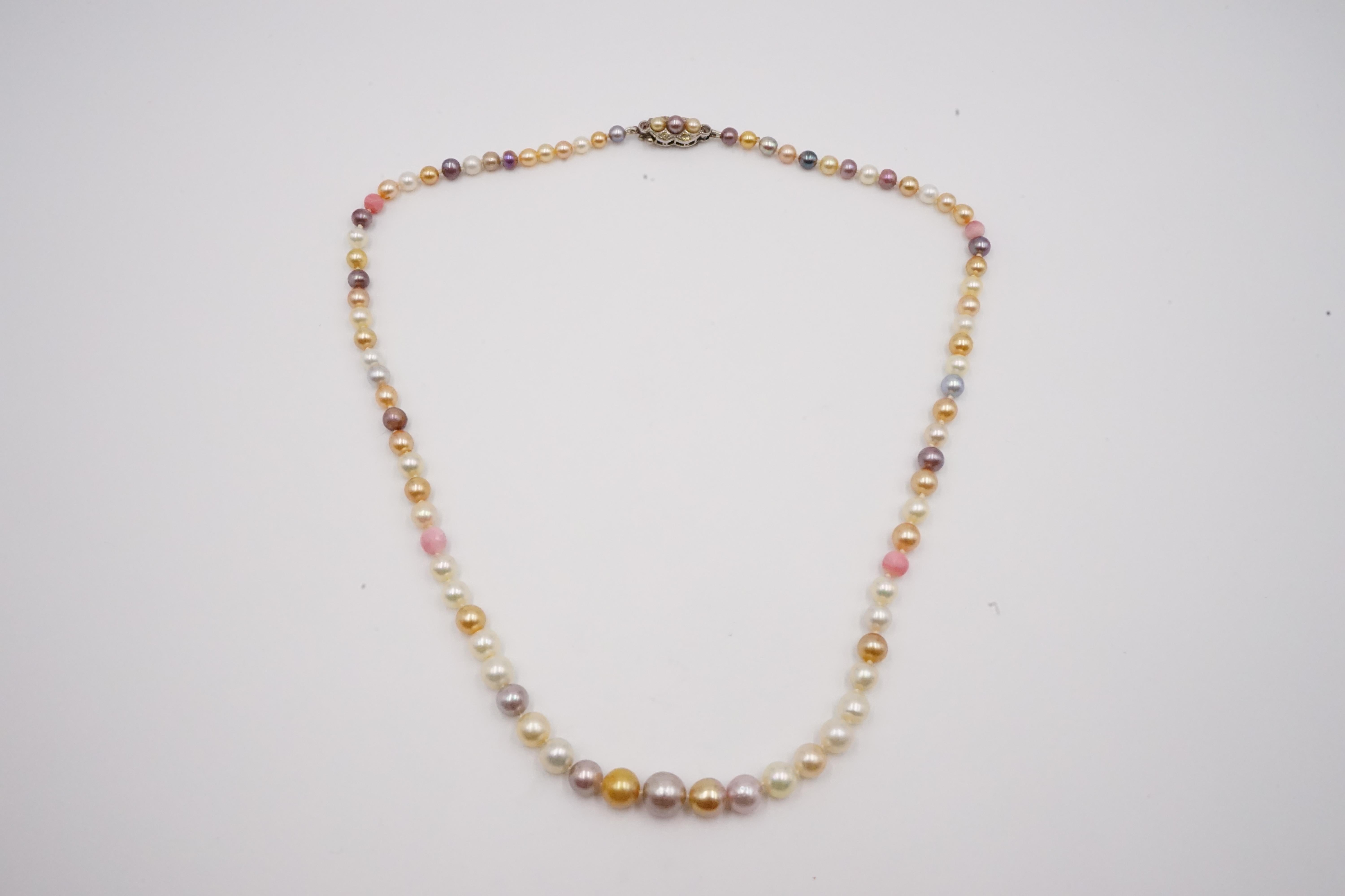 Edwardian Multicolored Natural Pearl, Colored Diamond Necklace Earring Set In Good Condition In London, GB