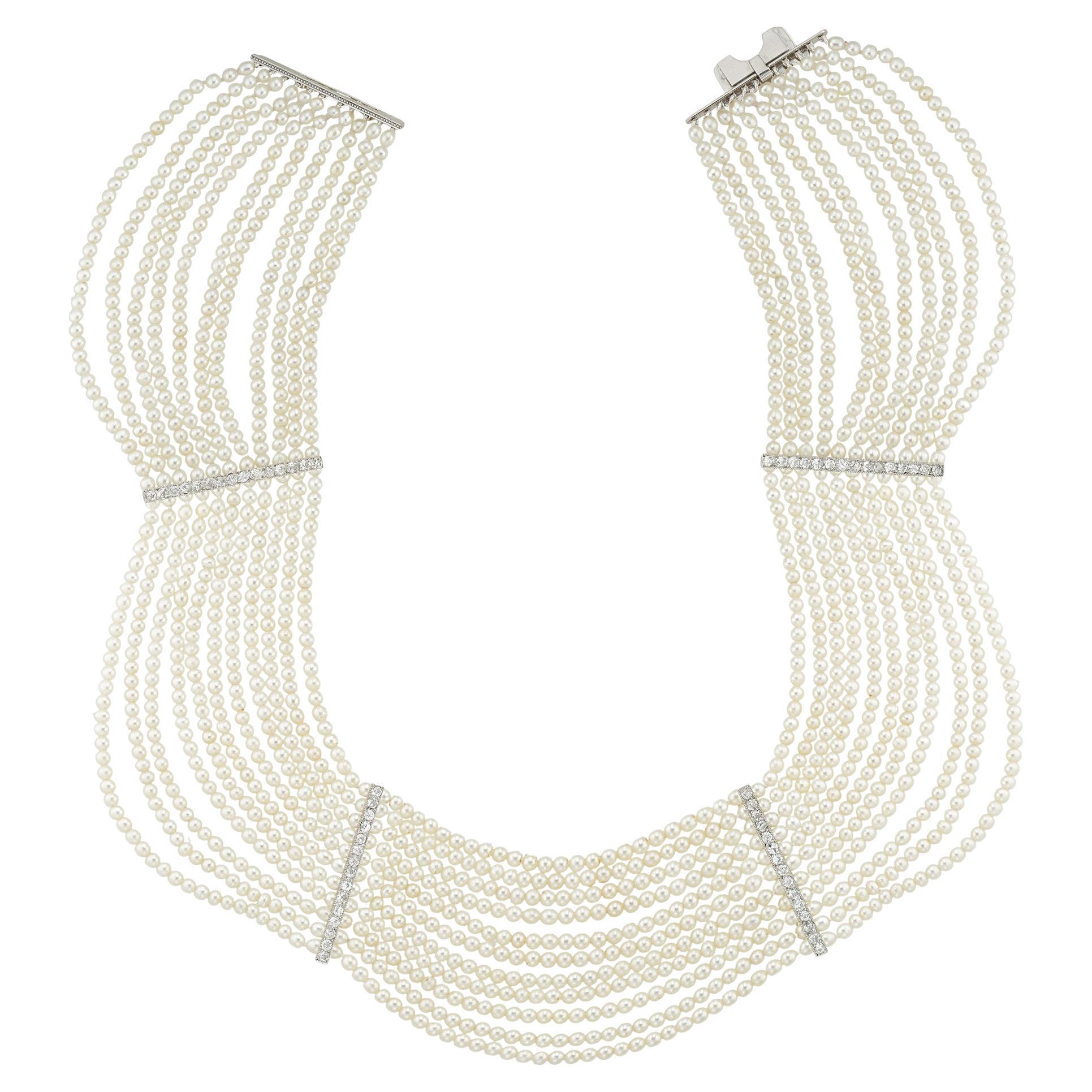 An Edwardian Natural Pearl And Diamond Festoon Necklace
