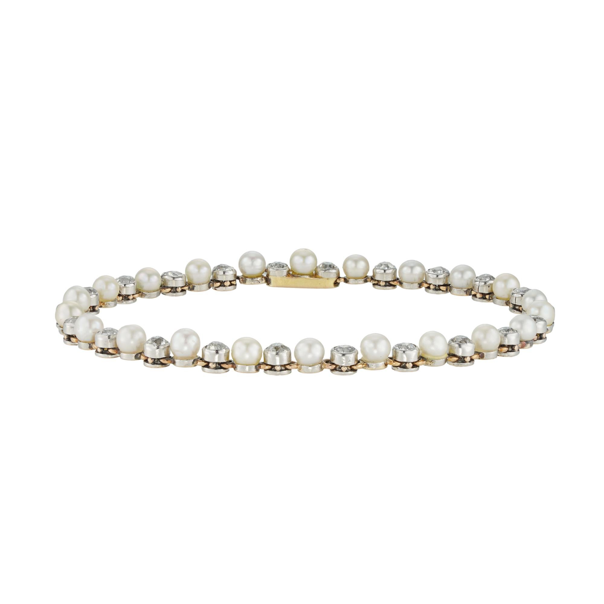 Édouardien Bracelet édouardien en perles naturelles et diamants en vente