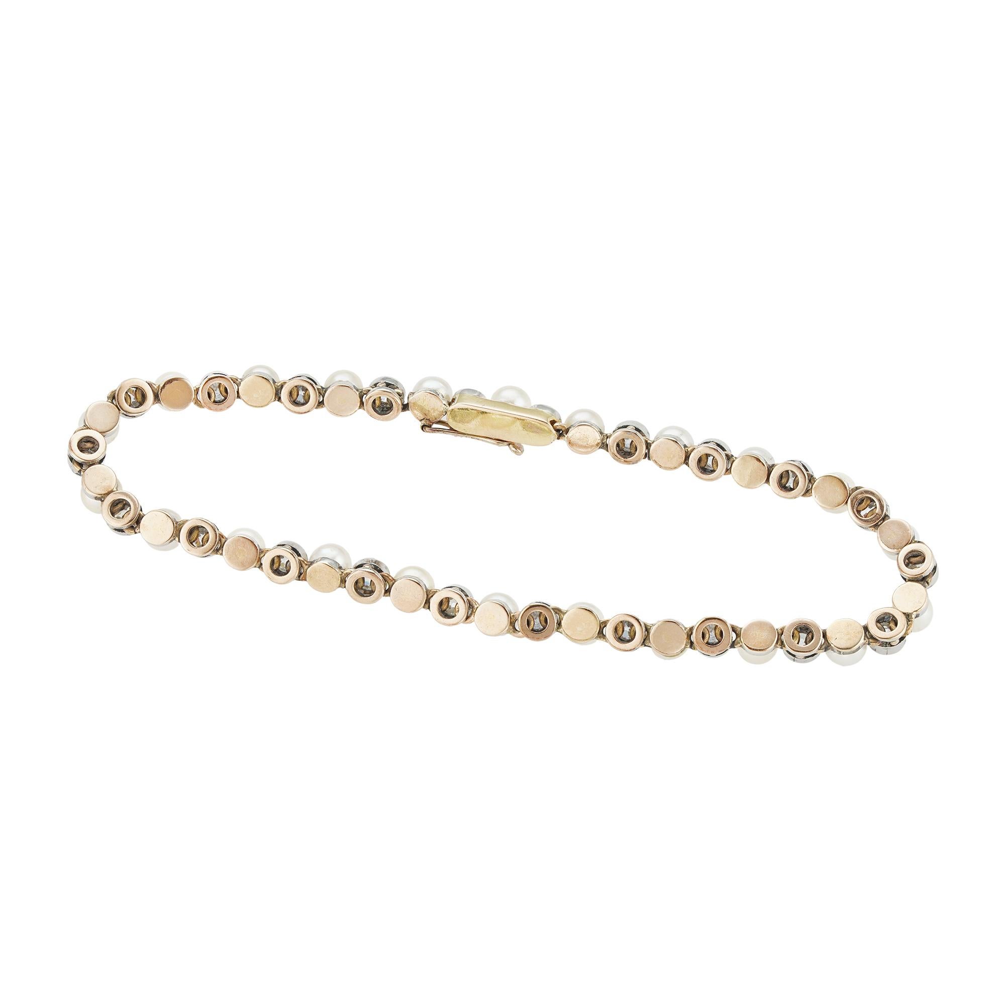 Taille vieille Europe Bracelet édouardien en perles naturelles et diamants en vente