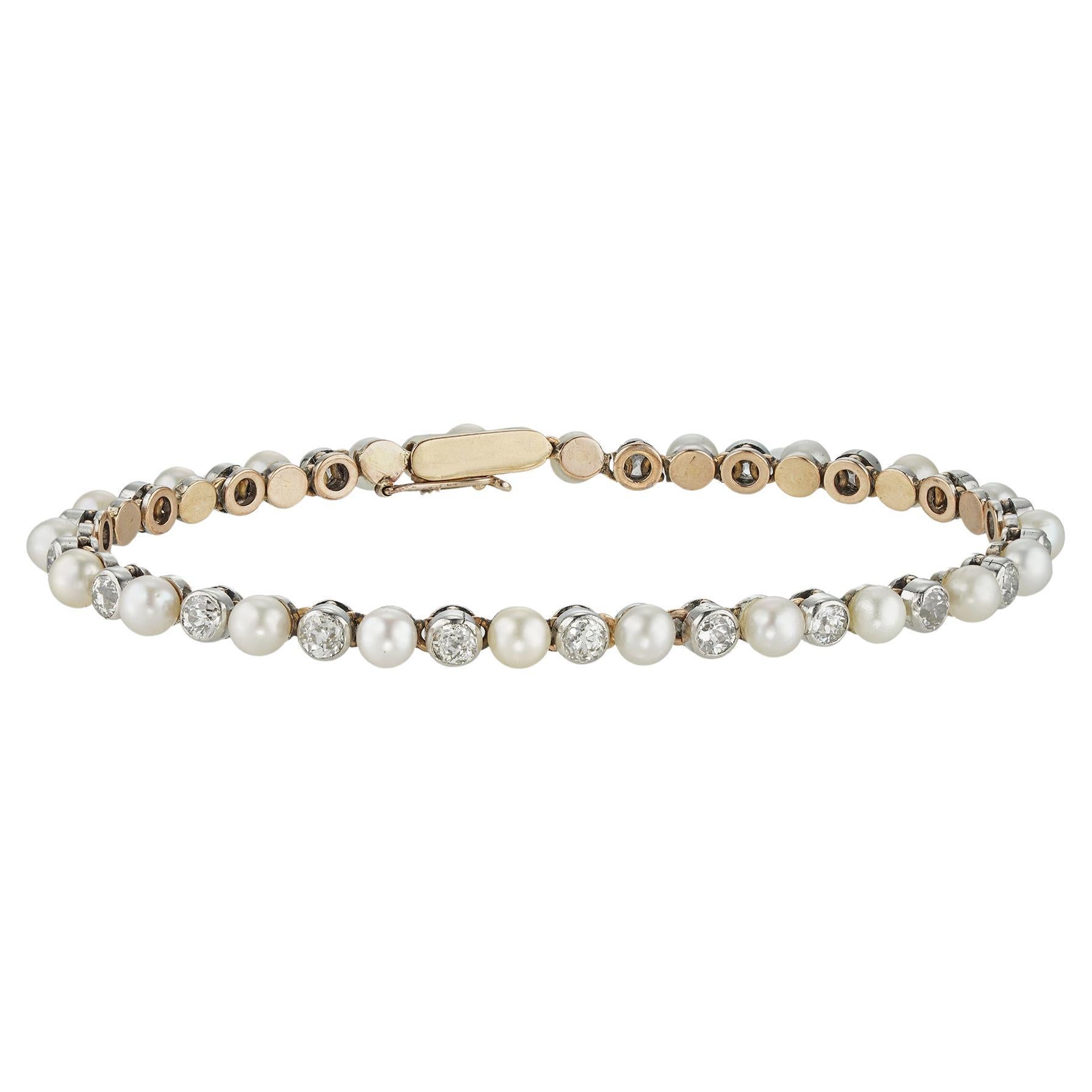 An Edwardian Natural Pearl And Diamond Line Bracelet