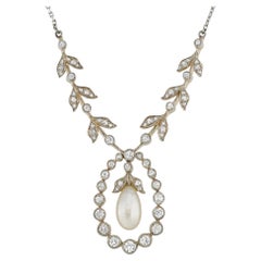 Collar eduardiano de perlas naturales y diamantes