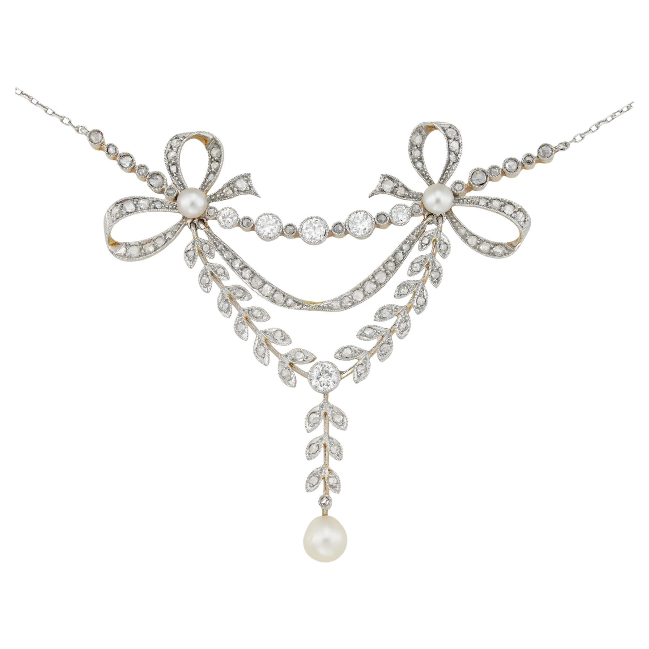 Collar eduardiano de perlas naturales y diamantes