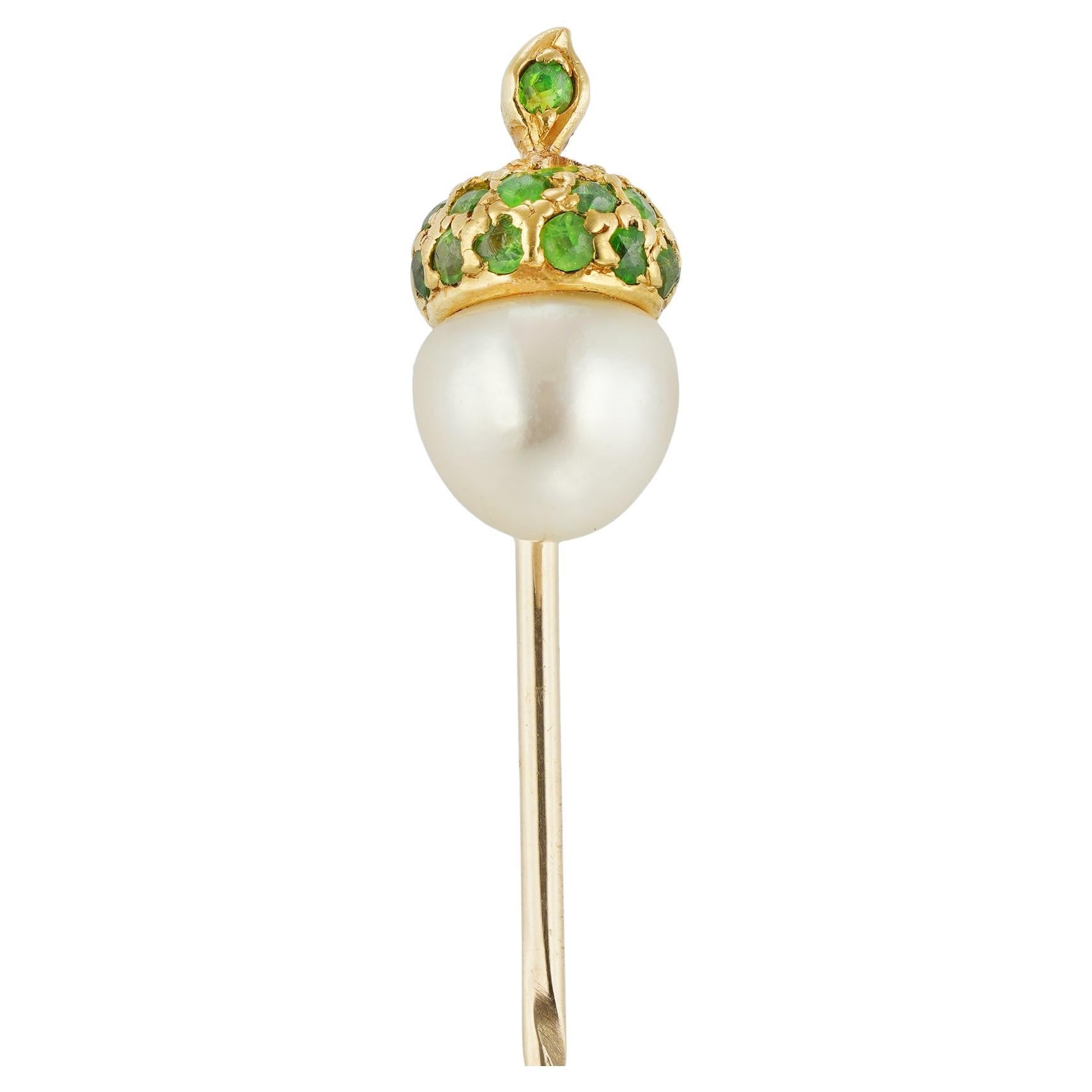 An Edwardian Natural Pearl And Garnet Acorn Stick Pin