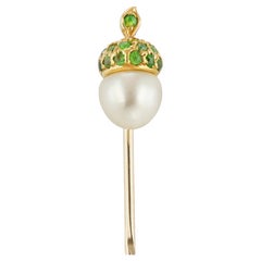 An Edwardian Natural Pearl And Garnet Acorn Stick Pin