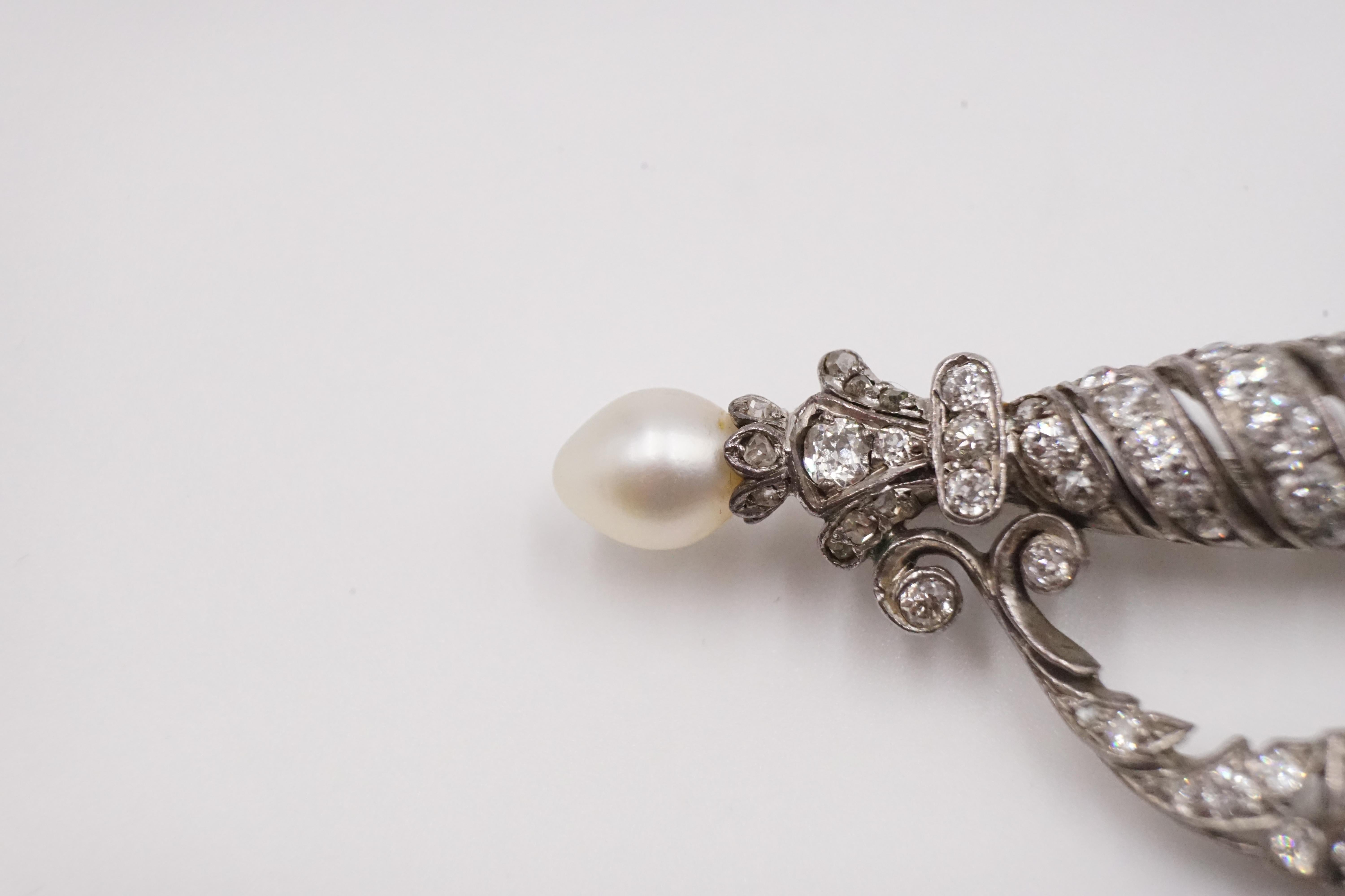 Rose Cut Edwardian Natural Pearl, Diamond and Platinum Ceremonial Sword Brooch For Sale