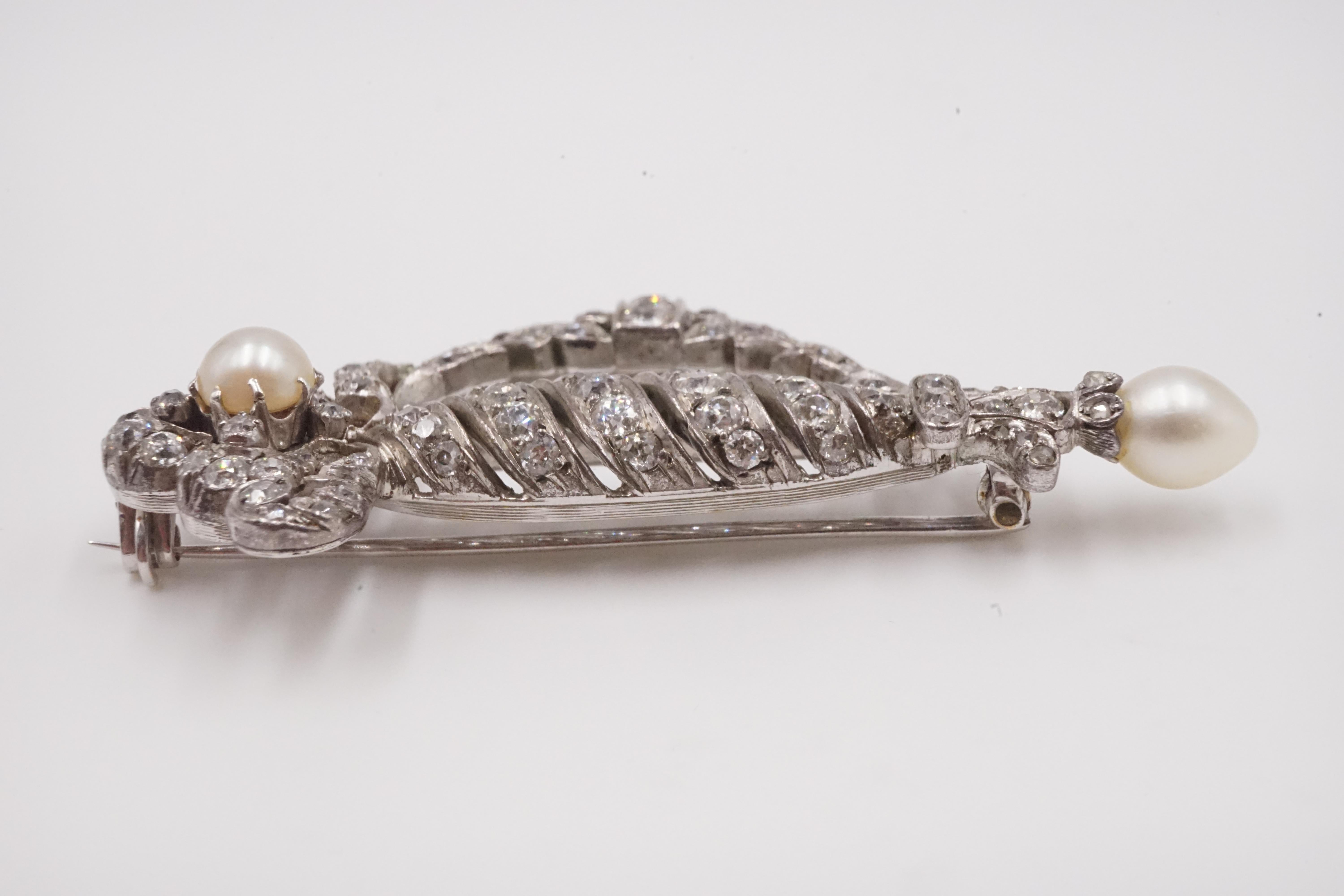 Women's or Men's Edwardian Natural Pearl, Diamond and Platinum Ceremonial Sword Brooch For Sale