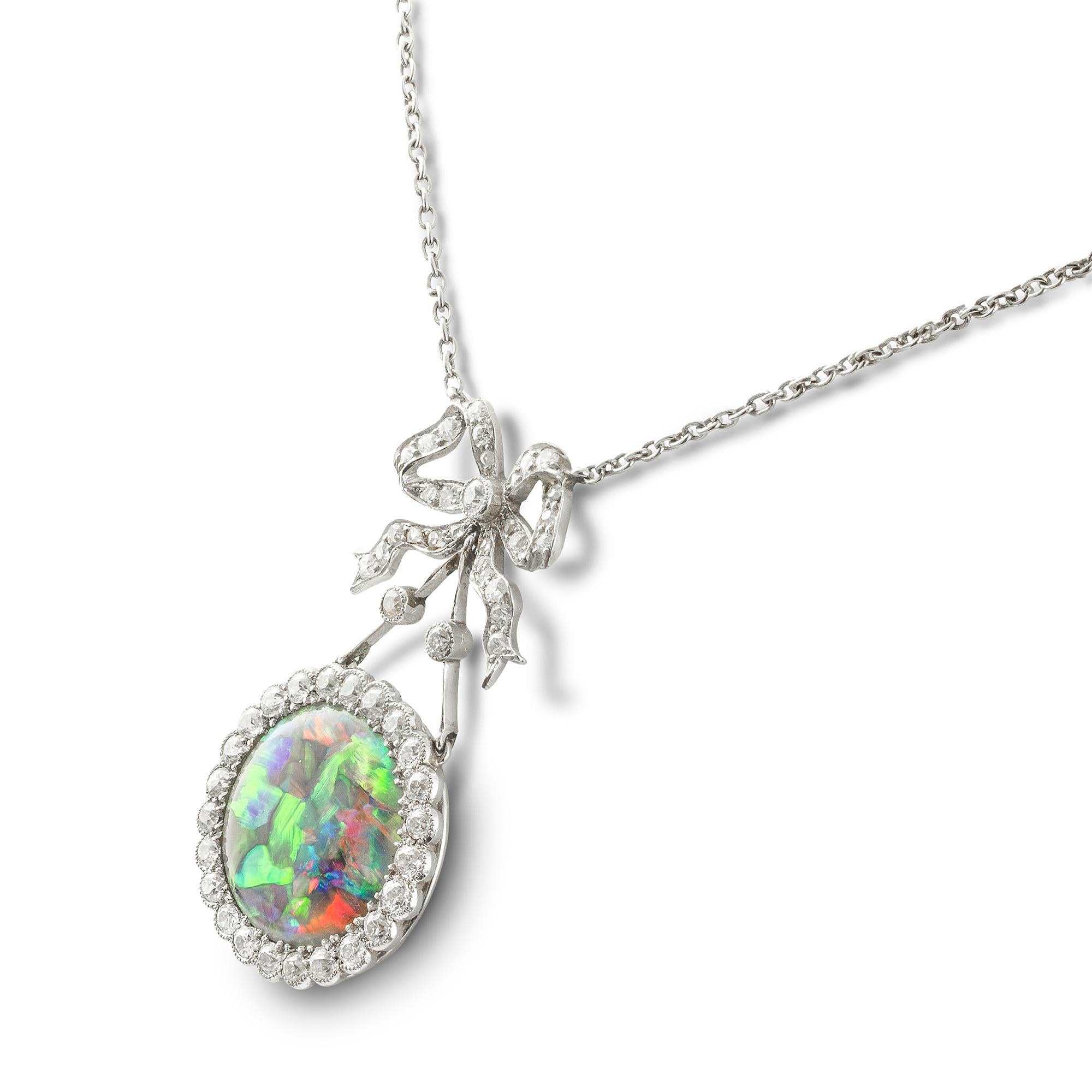 Edwardian Opal and Diamond Pendant In Good Condition For Sale In London, GB