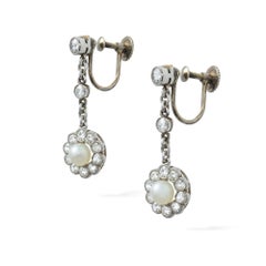 Edwardian Pair of Pearl and Diamond Earrings