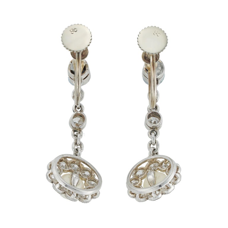 Brilliant Cut Edwardian Pair of Pearl and Diamond Earrings For Sale