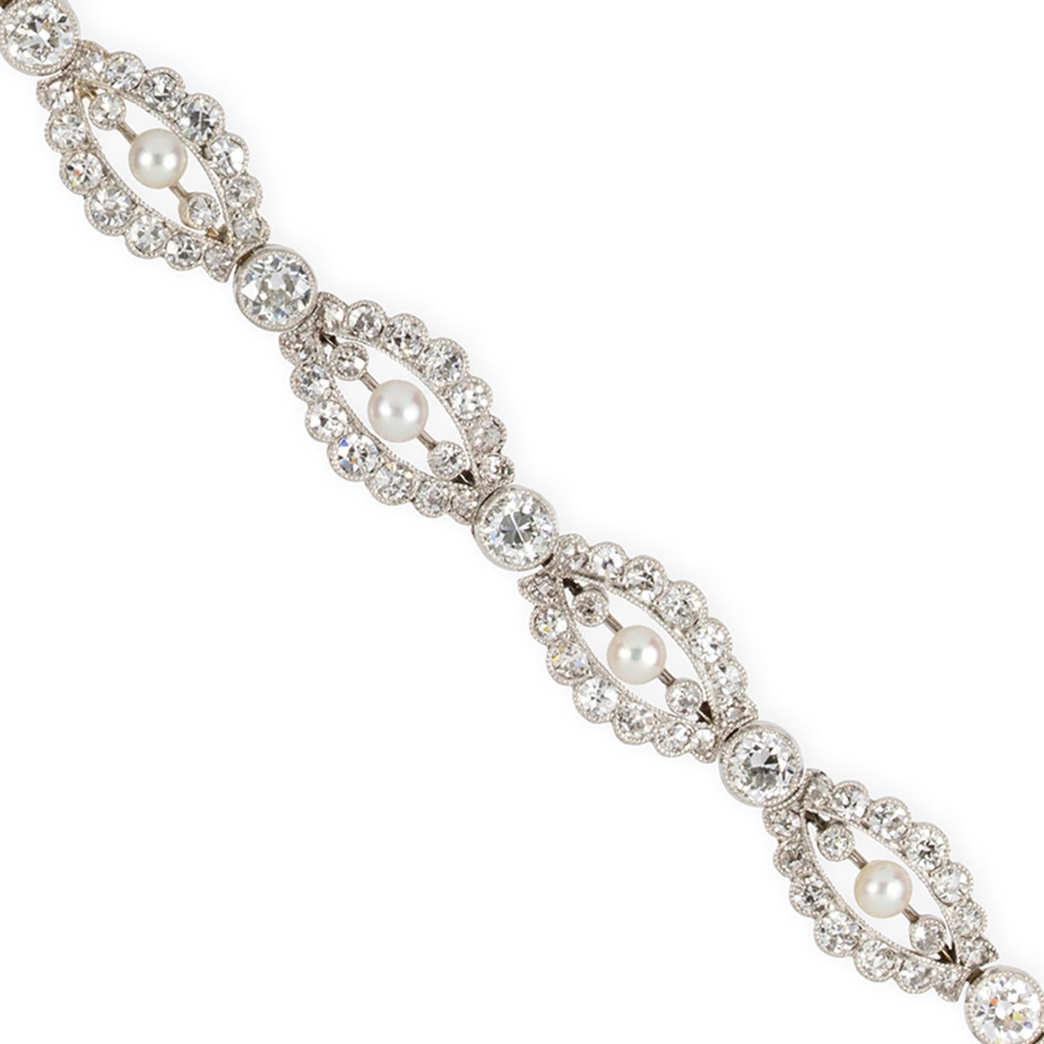 Armband aus perlenbesetztem und diamantbesetztem Edwardian (Alteuropäischer Schliff) im Angebot