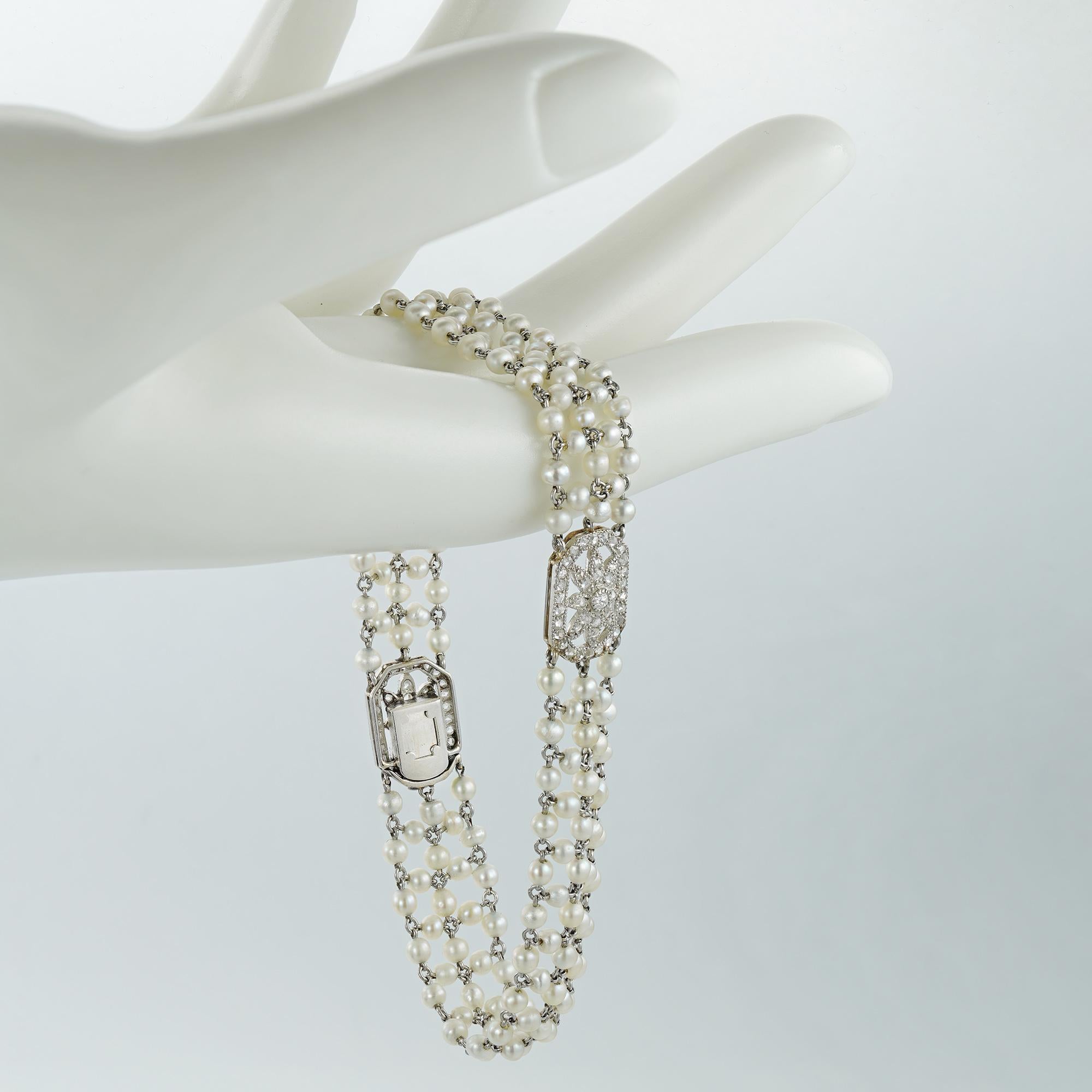 Brilliant Cut Edwardian Pearl and Diamond Bracelet