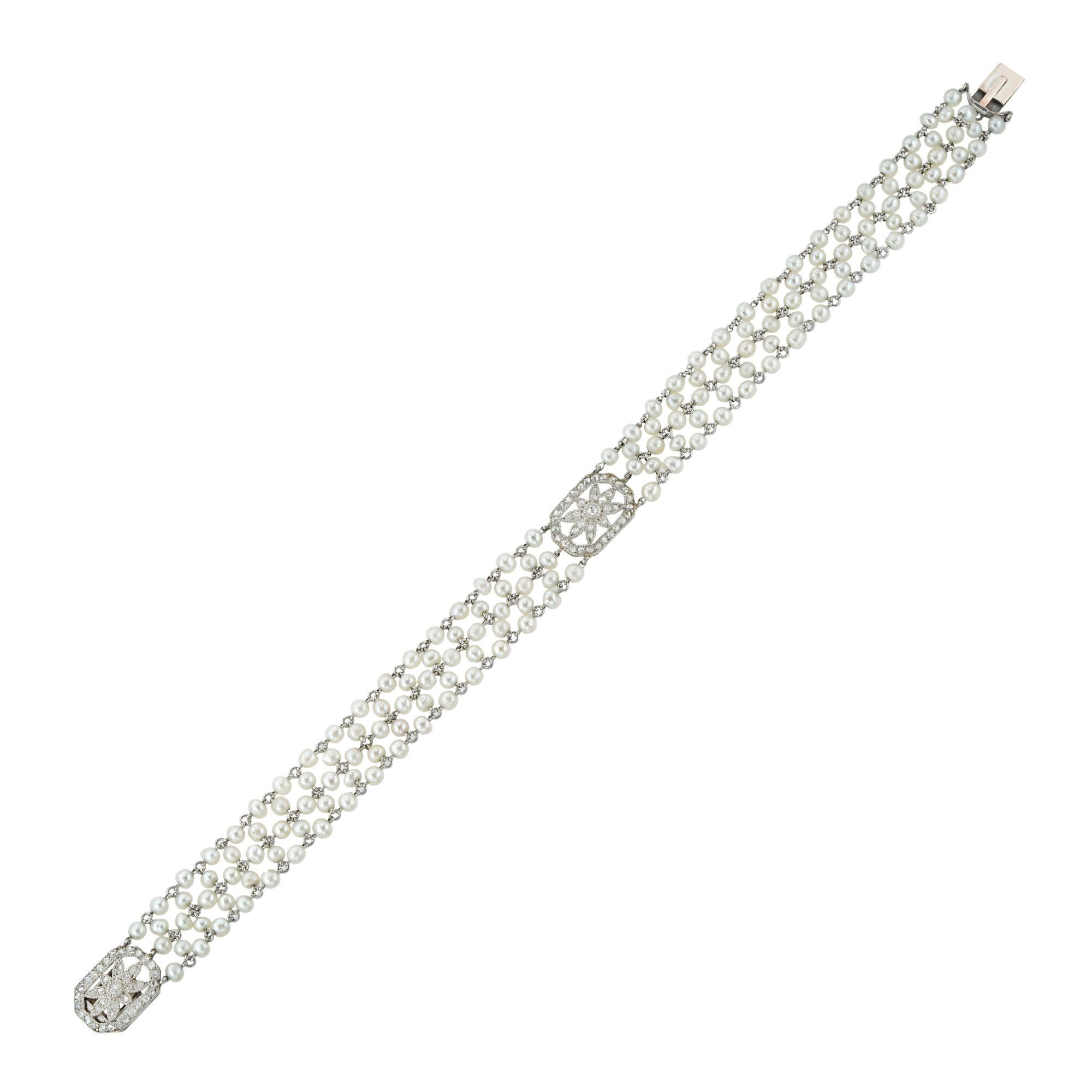 Edwardian Pearl and Diamond Bracelet In Good Condition In London, GB
