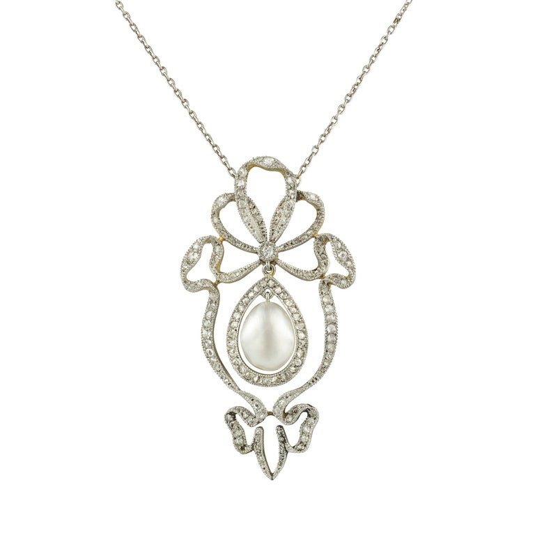Edwardian Pearl and Diamond Pendant For Sale at 1stDibs