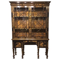 Edwardian Period Highly Decorative Chinoiserie Lacquered Cabinet on Stand