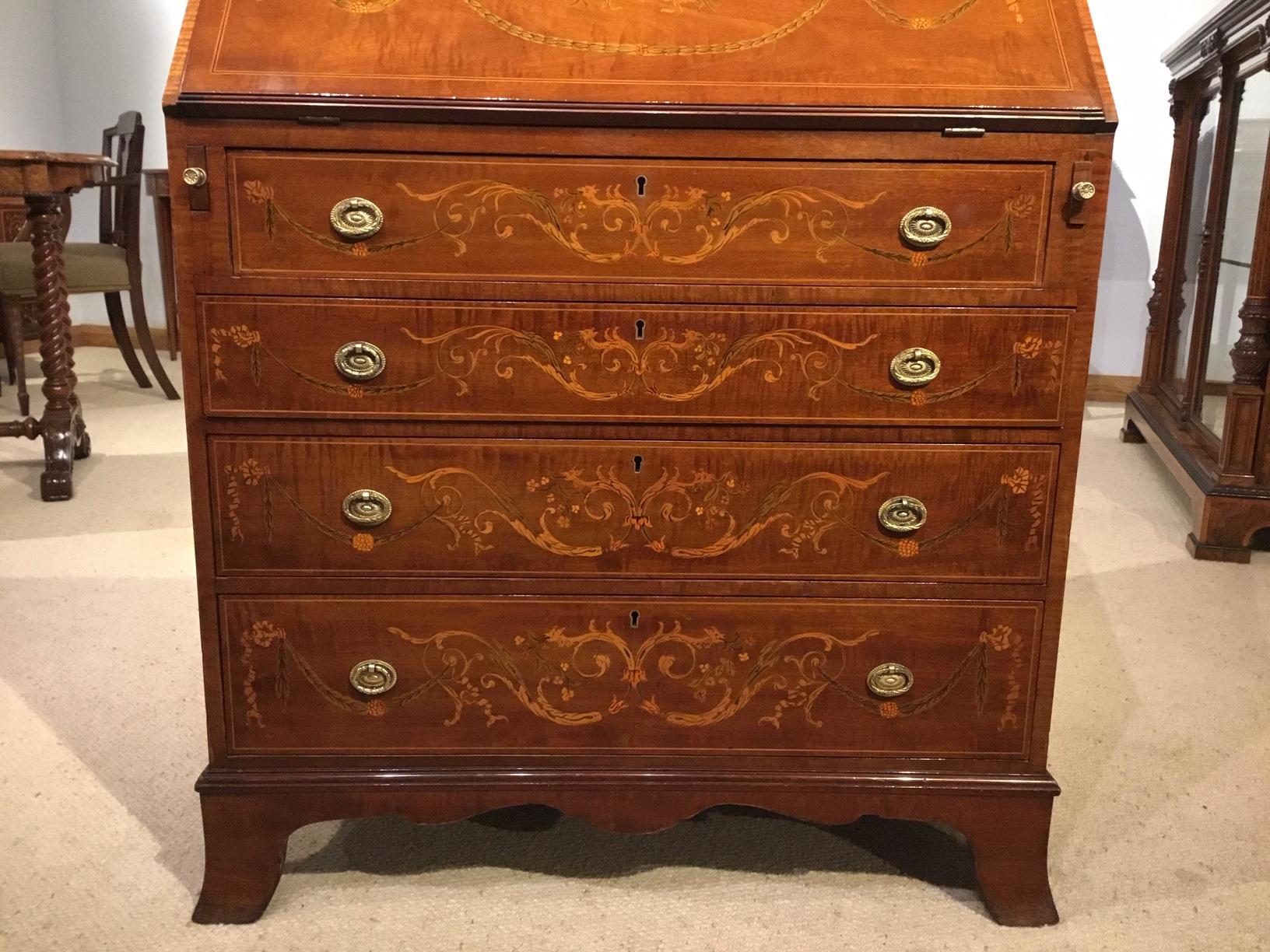 An Edwardian Period Mahogany Inlaid Antique Bureau 1