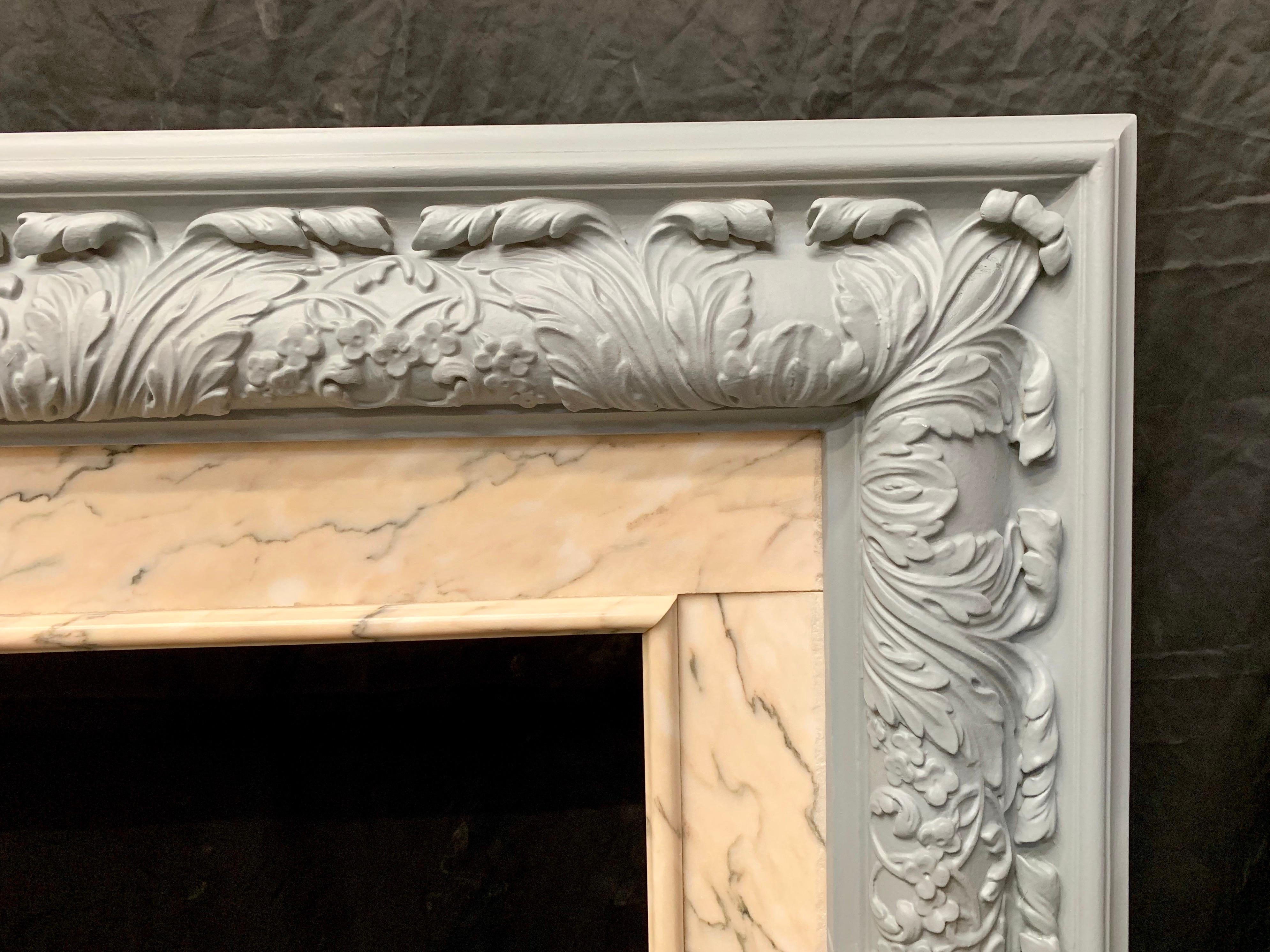 Carved Edwardian Period Wood and Gesso Bolection Fireplace Surround